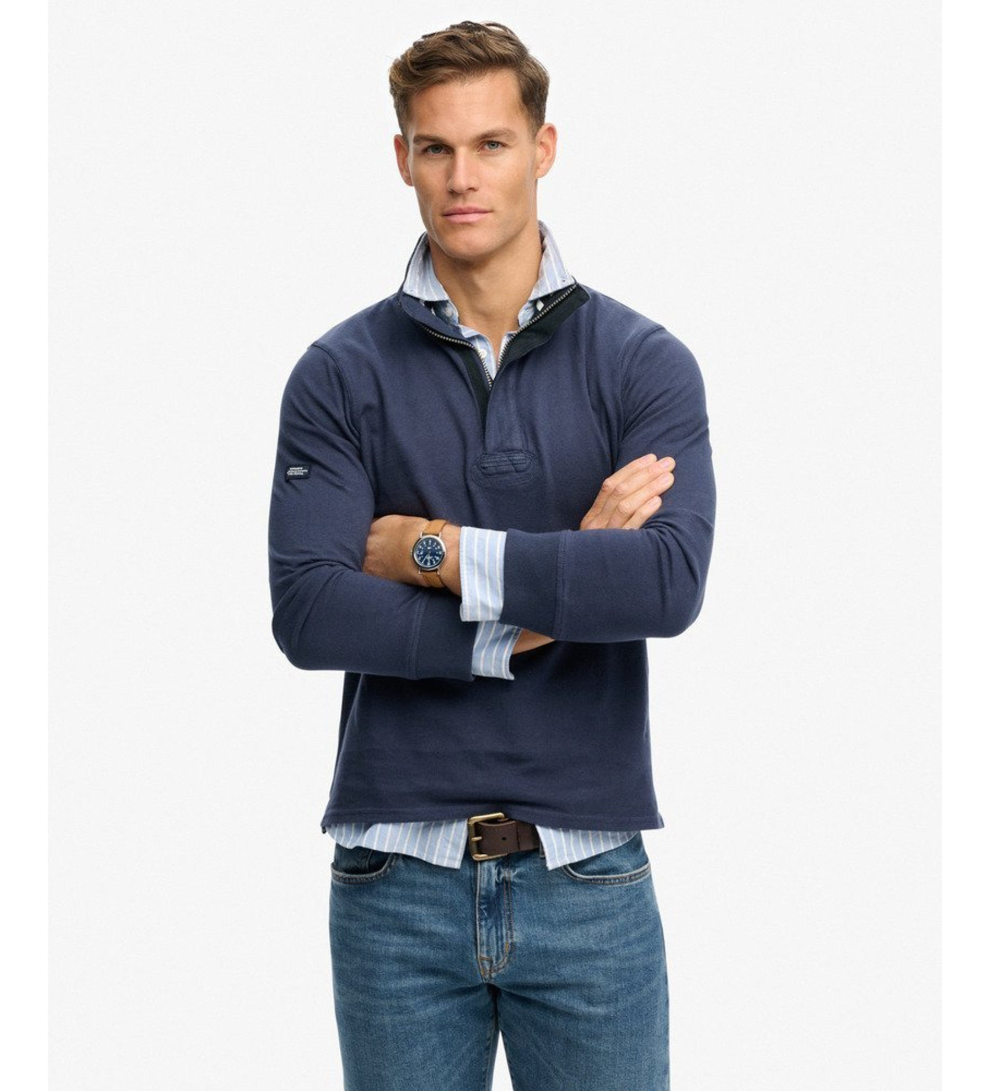 Superdry für Herren. M2014057A Klassischer marineblauer Pullover (S), Lässig, Baumwolle