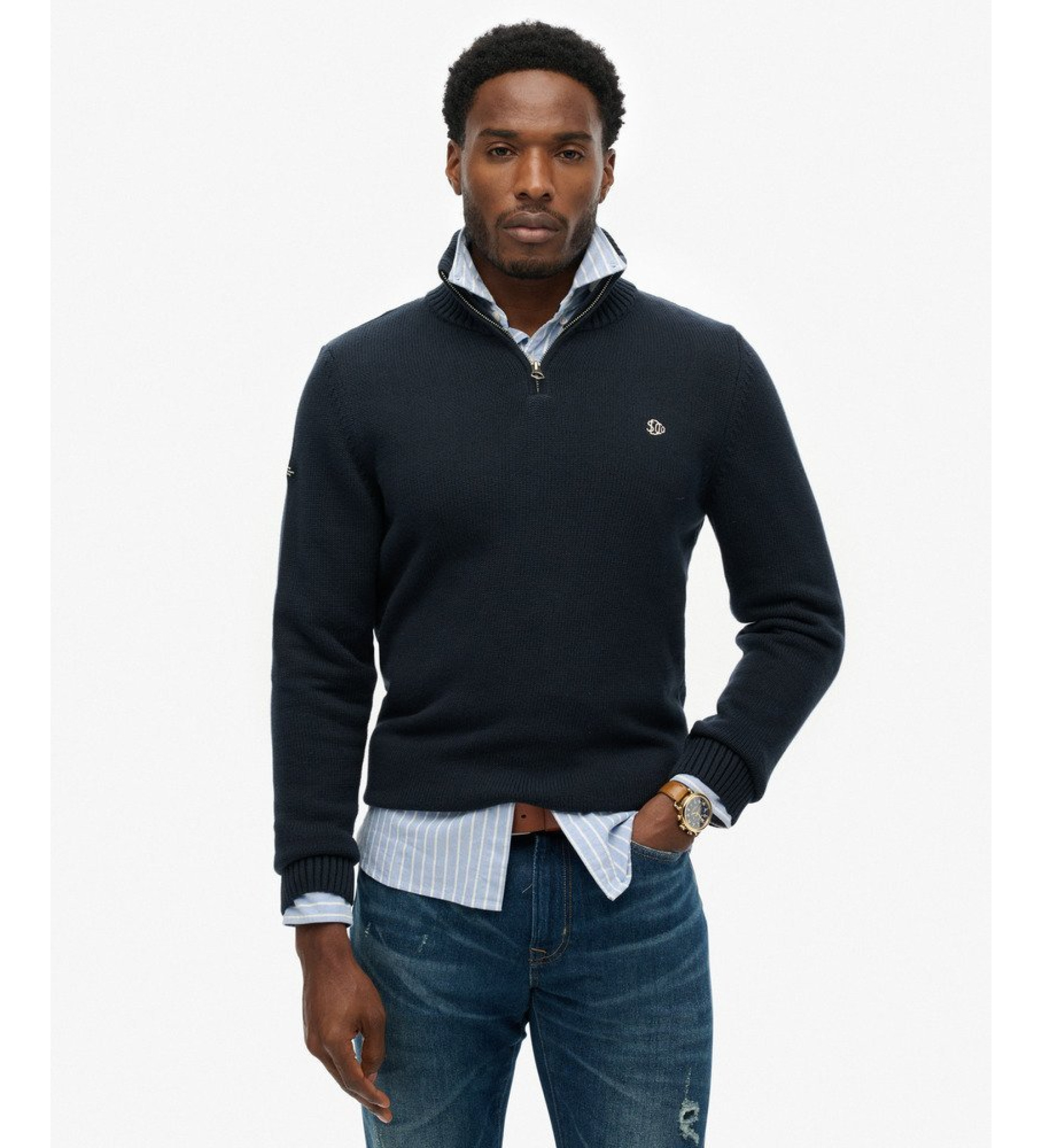 Superdry für Herren. M6110706A Pullover Half Zip navy (XXL), Lässig, Baumwolle, Marine