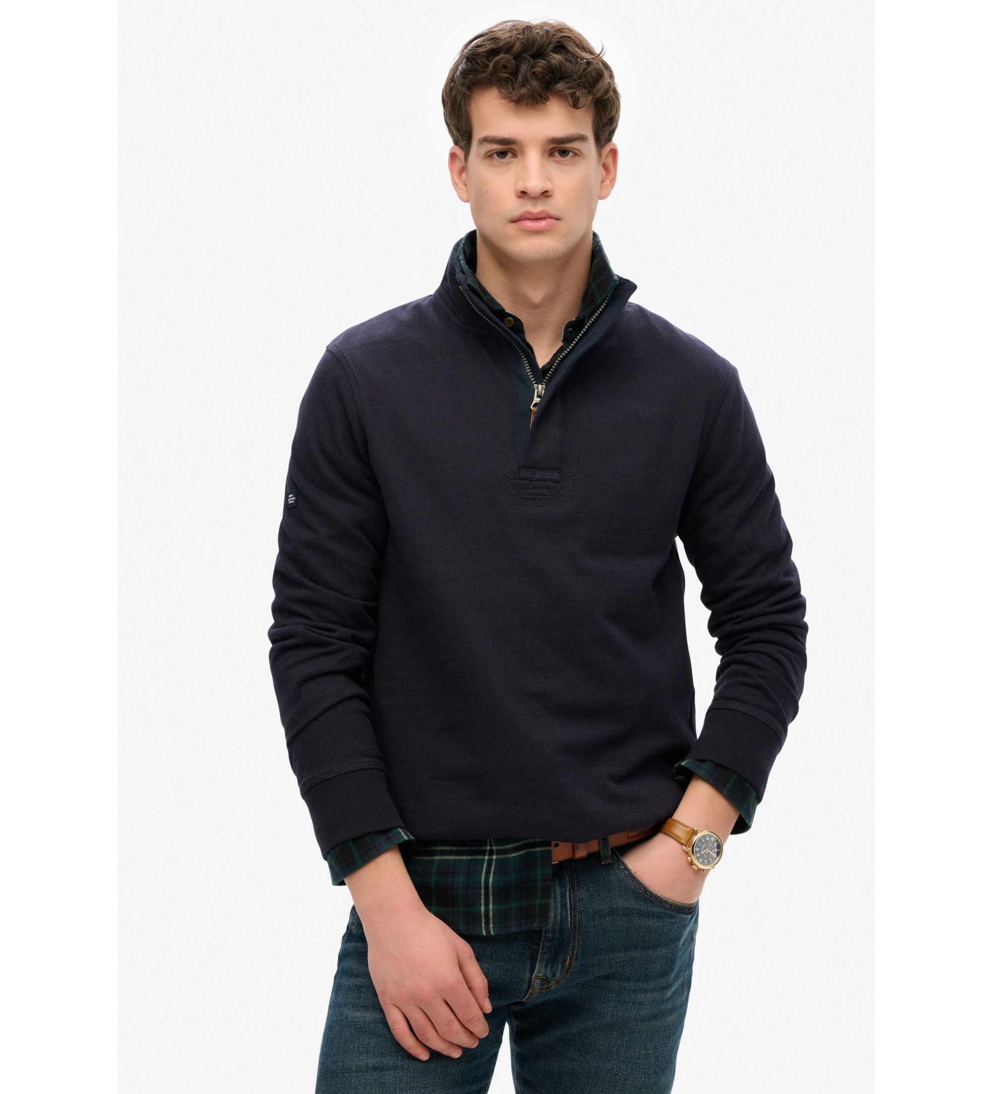 Superdry für Herren. M2014057A Classic Half navy Pullover (M), Lässig, Baumwolle, Marine
