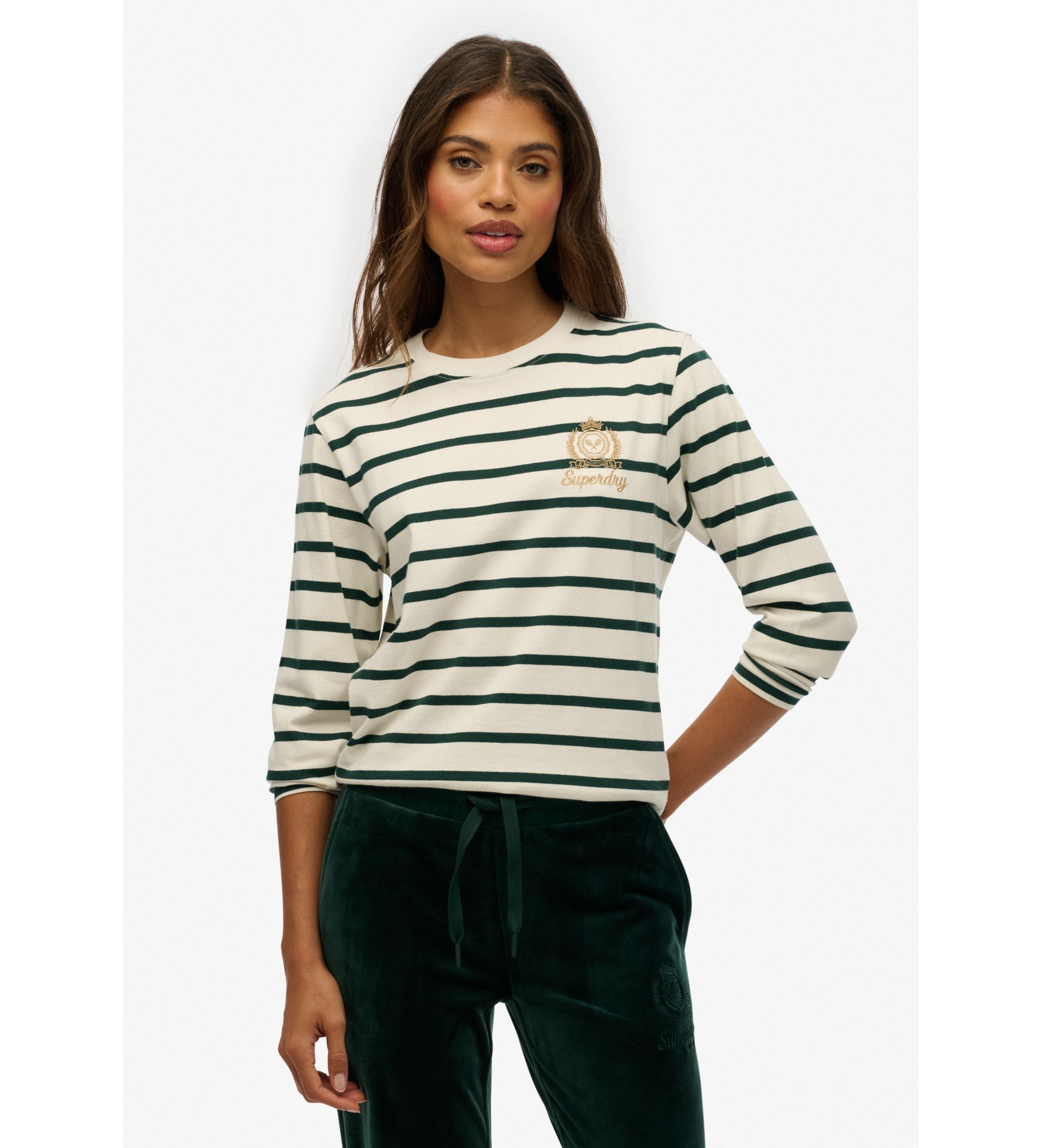 Superdry für Damen. W6012109A Country Club-T-Shirt weiß (S), Lässig, Baumwolle, Langarm