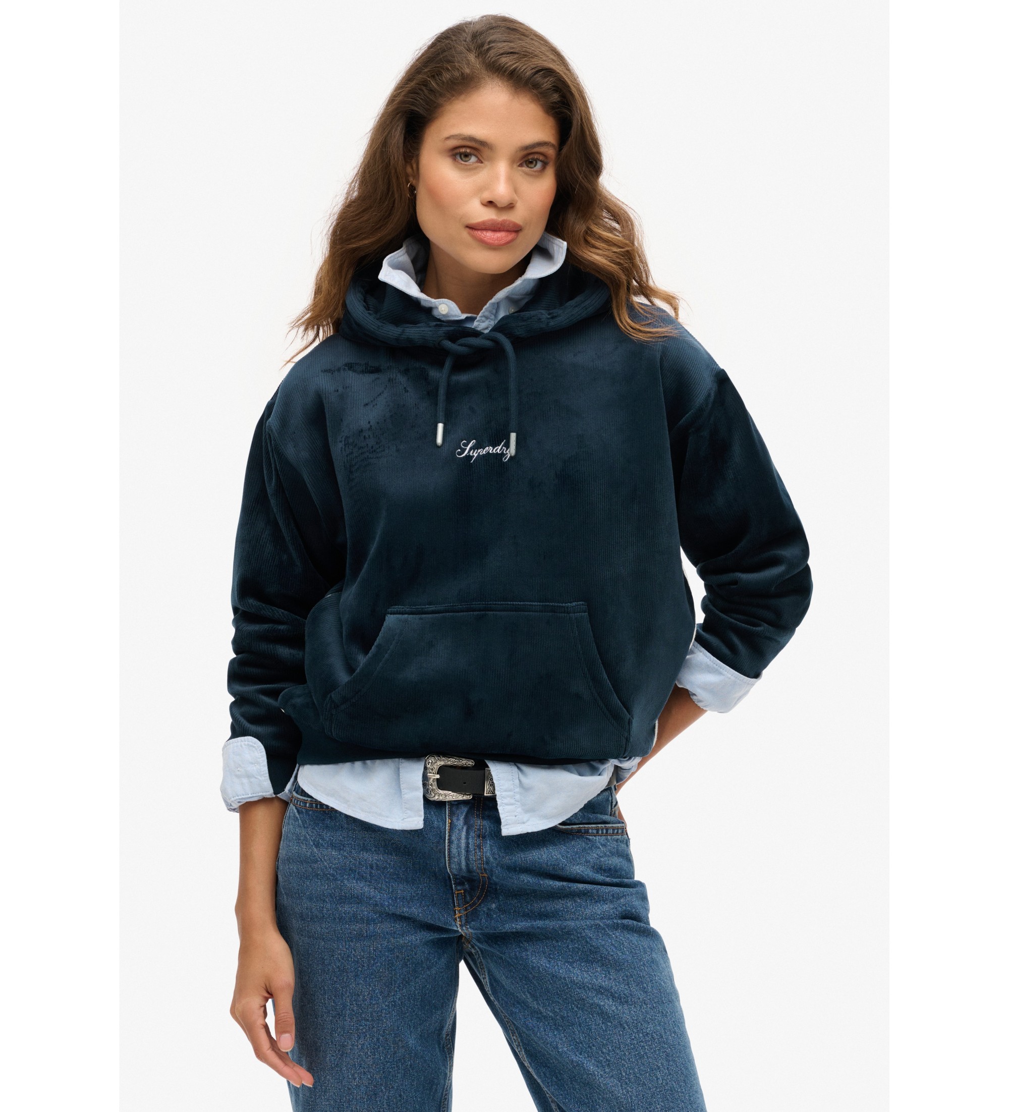 Superdry für Damen. W2012168A Country Club Sweatshirt Velour Lose navy (L), Lässig, Polyester, Marine