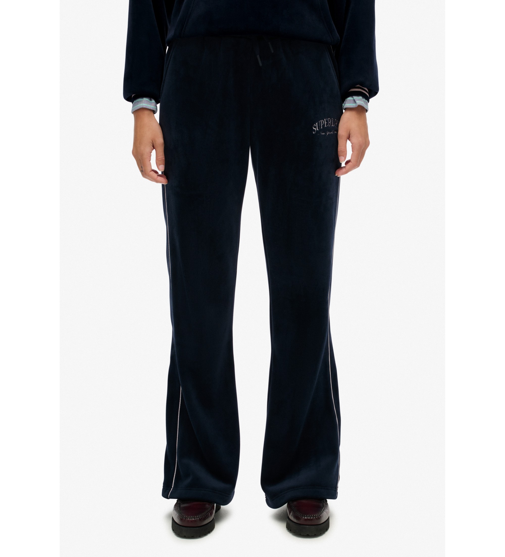 Superdry für Damen. W7011274A Country Club Velourshose gerade navy (M), Lässig, Polyester, Marine