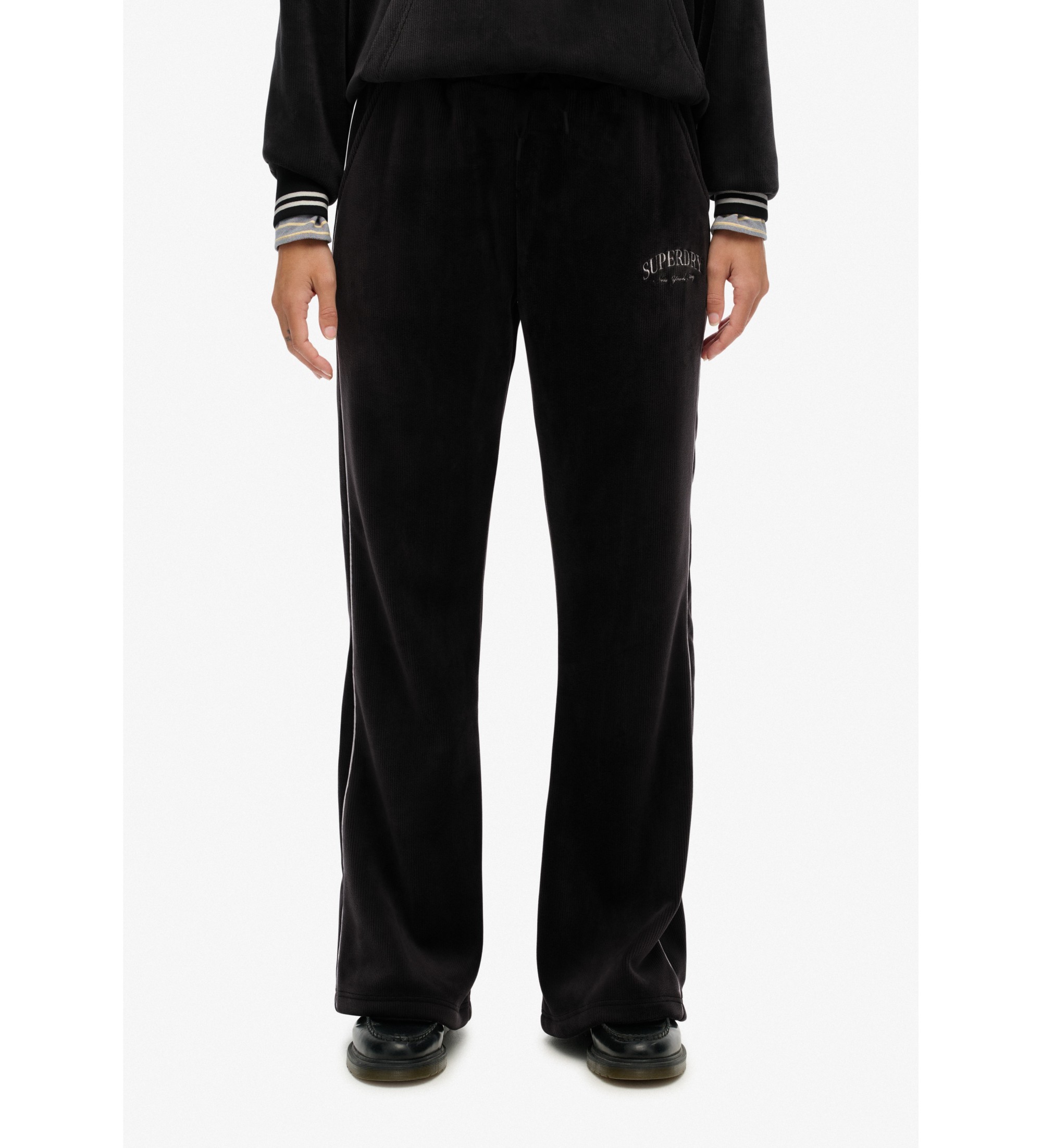 Superdry für Damen. W7011274A Country Club Velourshose gerade schwarz (S), Lässig, Polyester