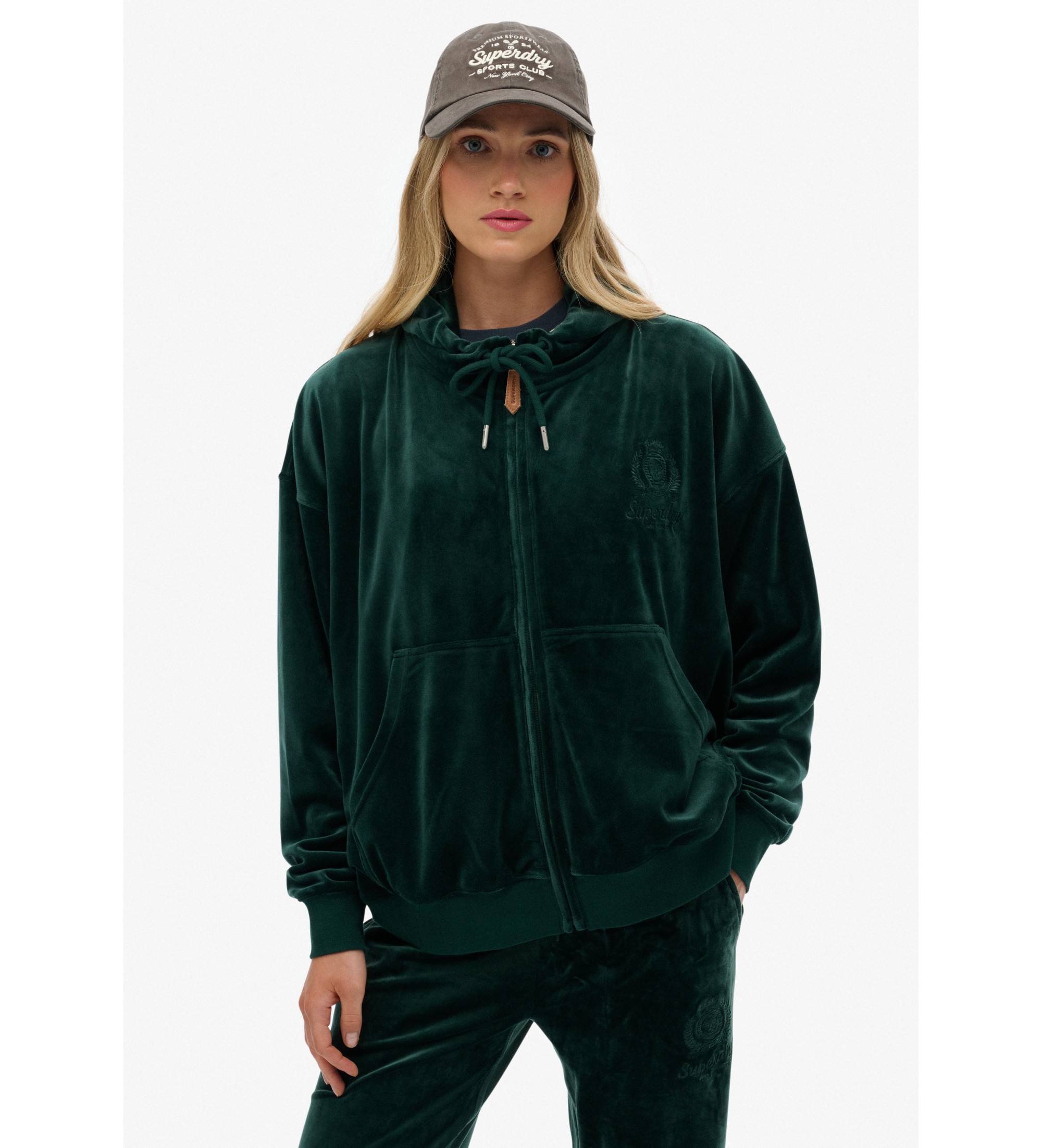 Superdry für Damen. W2012544A Country Club Velour Ziphood grün (S), Lässig, Polyester