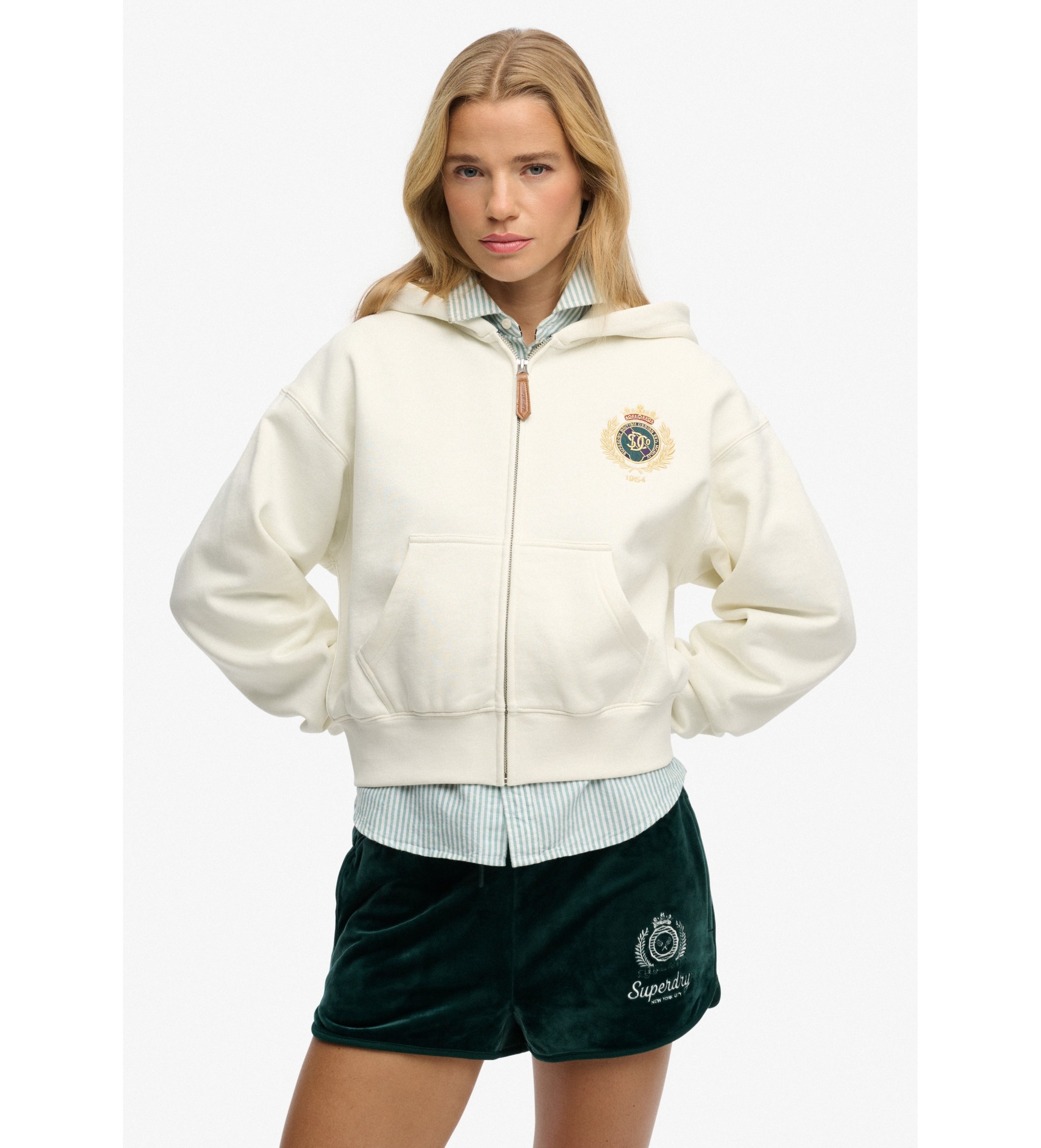 Superdry für Damen. W2012590A Country Club Sweatshirt mit Kapuze off-white (XS), Weiß, Lässig, Baumwolle