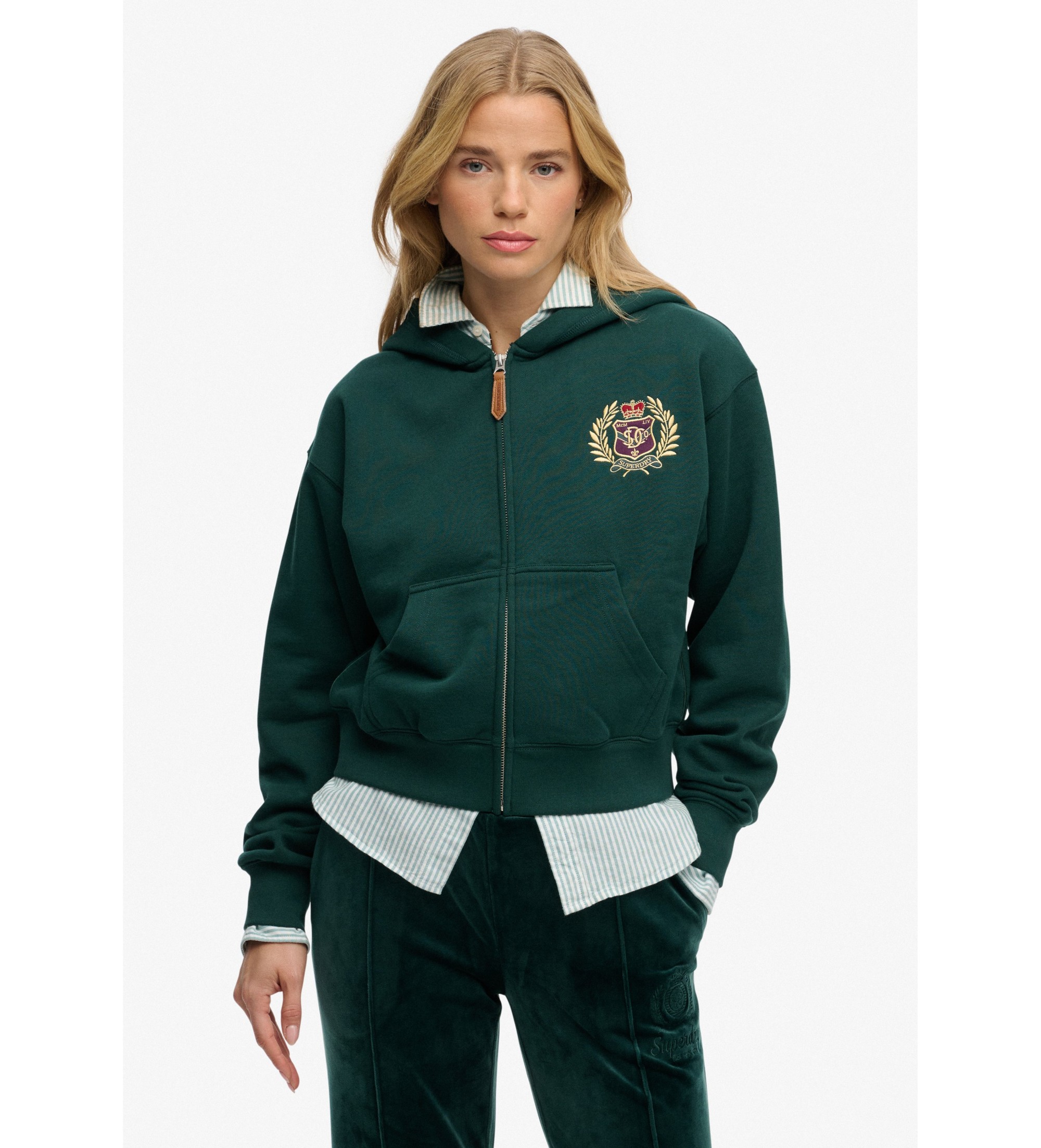 Superdry für Damen. W2012590A Country Club Ziphood grün (S), Lässig, Baumwolle