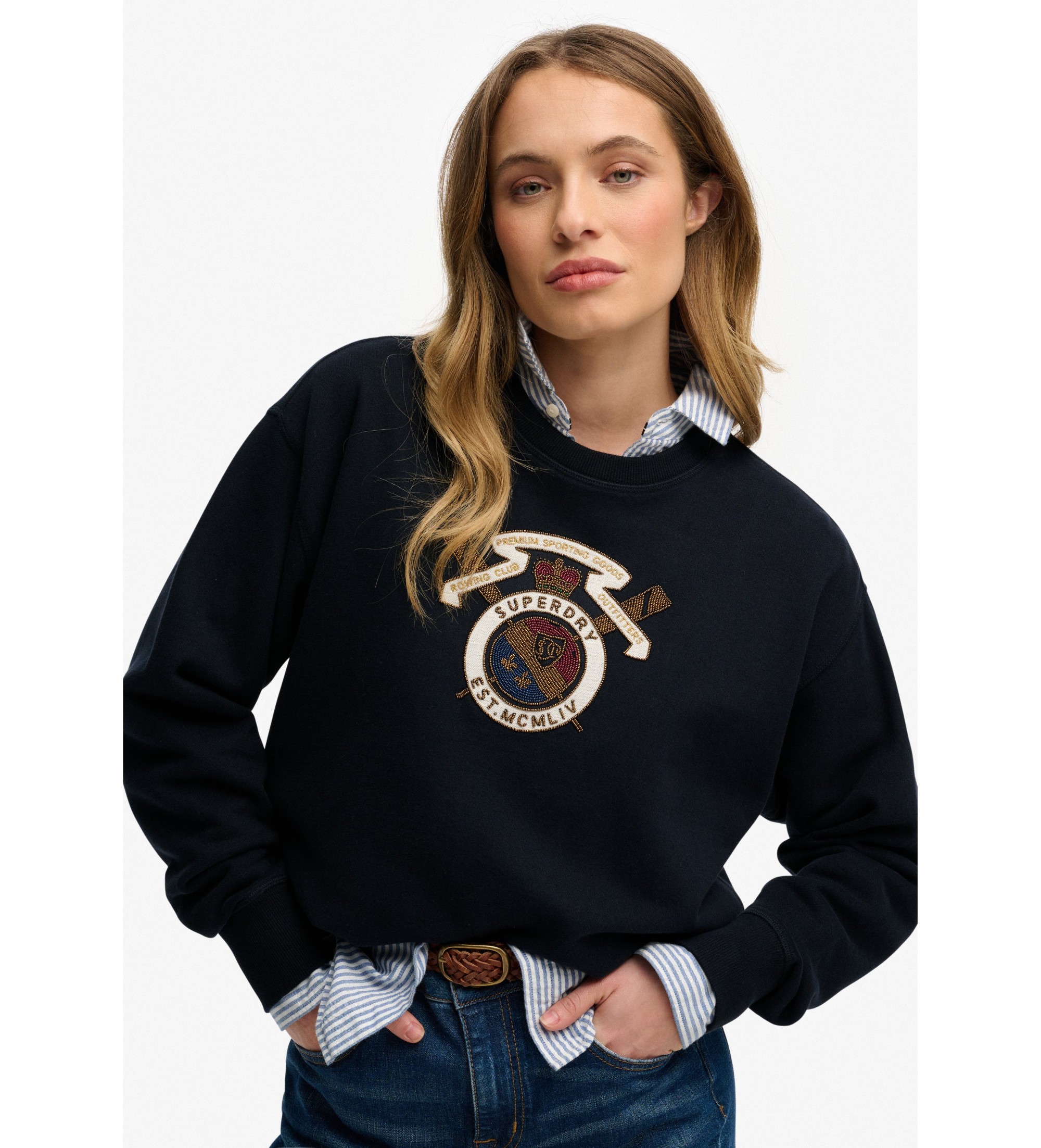 Superdry für Damen. W2012579A Sweatshirt Crest navy (S), Lässig, Baumwolle, Marine