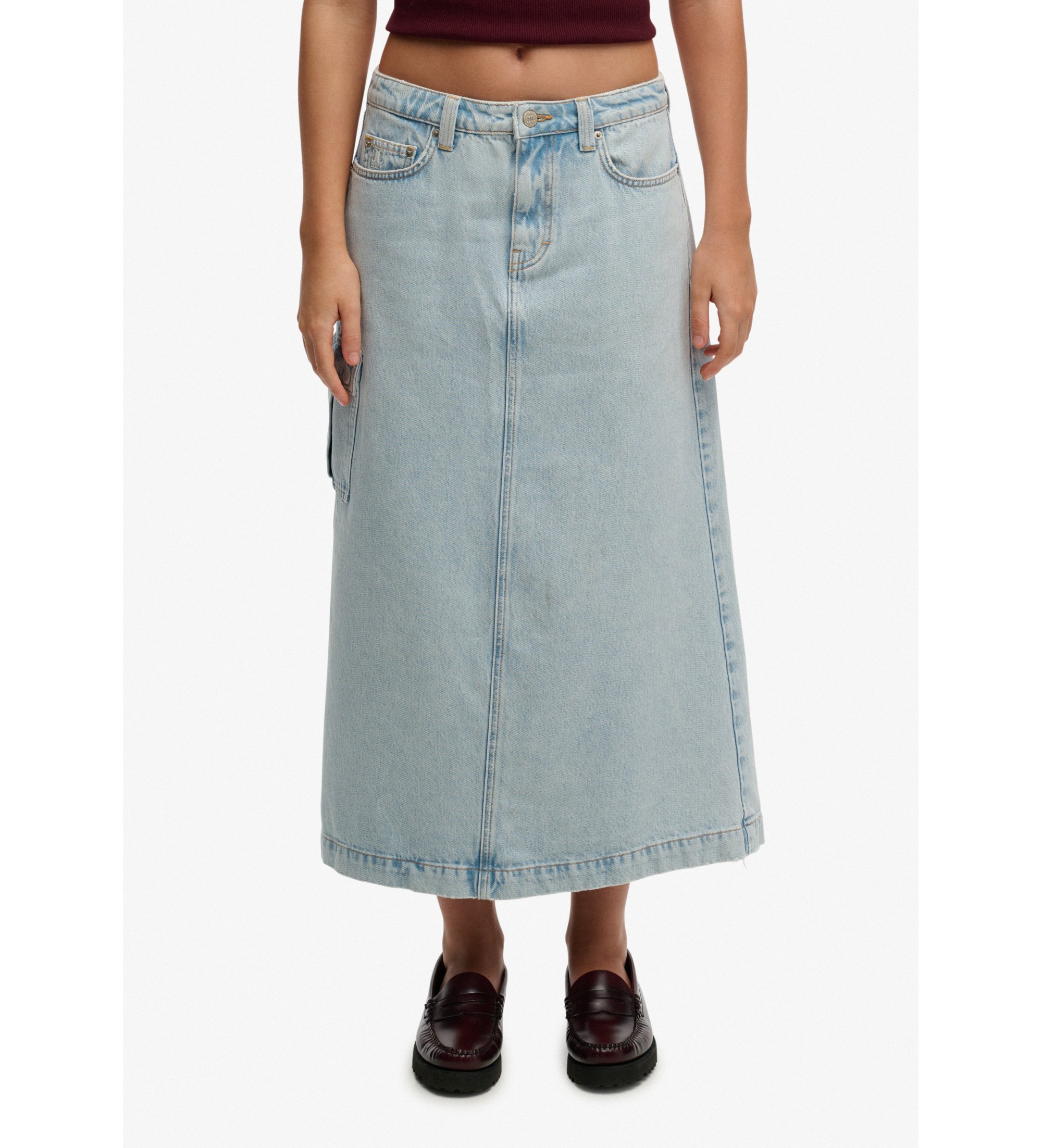 Superdry für Damen. W7210406A Blauer Denim Cargo Maxi Rock (M), Lässig, Baumwolle