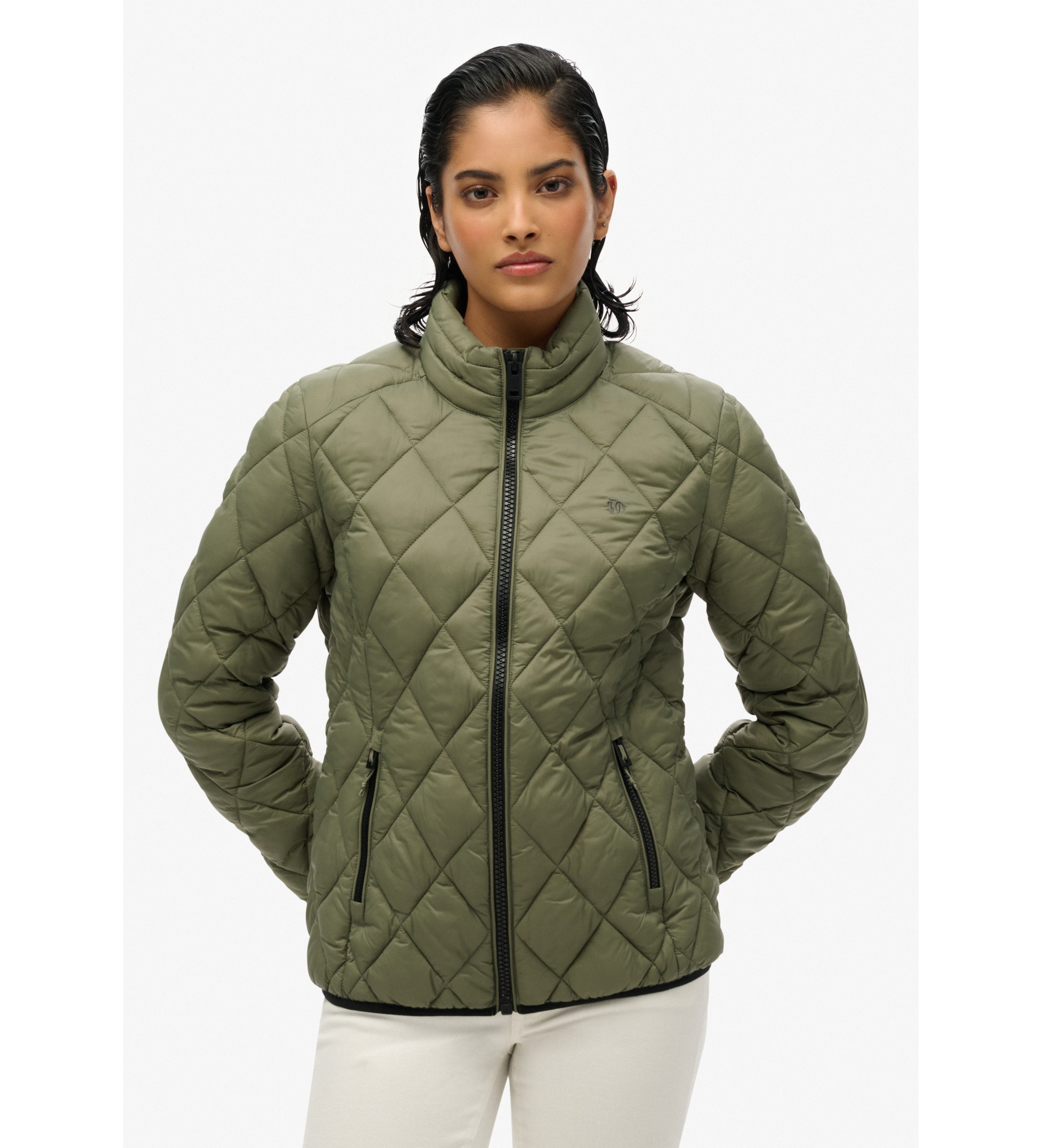 Superdry für Damen. W5011919A Diamond Quilt Fuji Lite Jacke grün (XS), Lässig, Nylon
