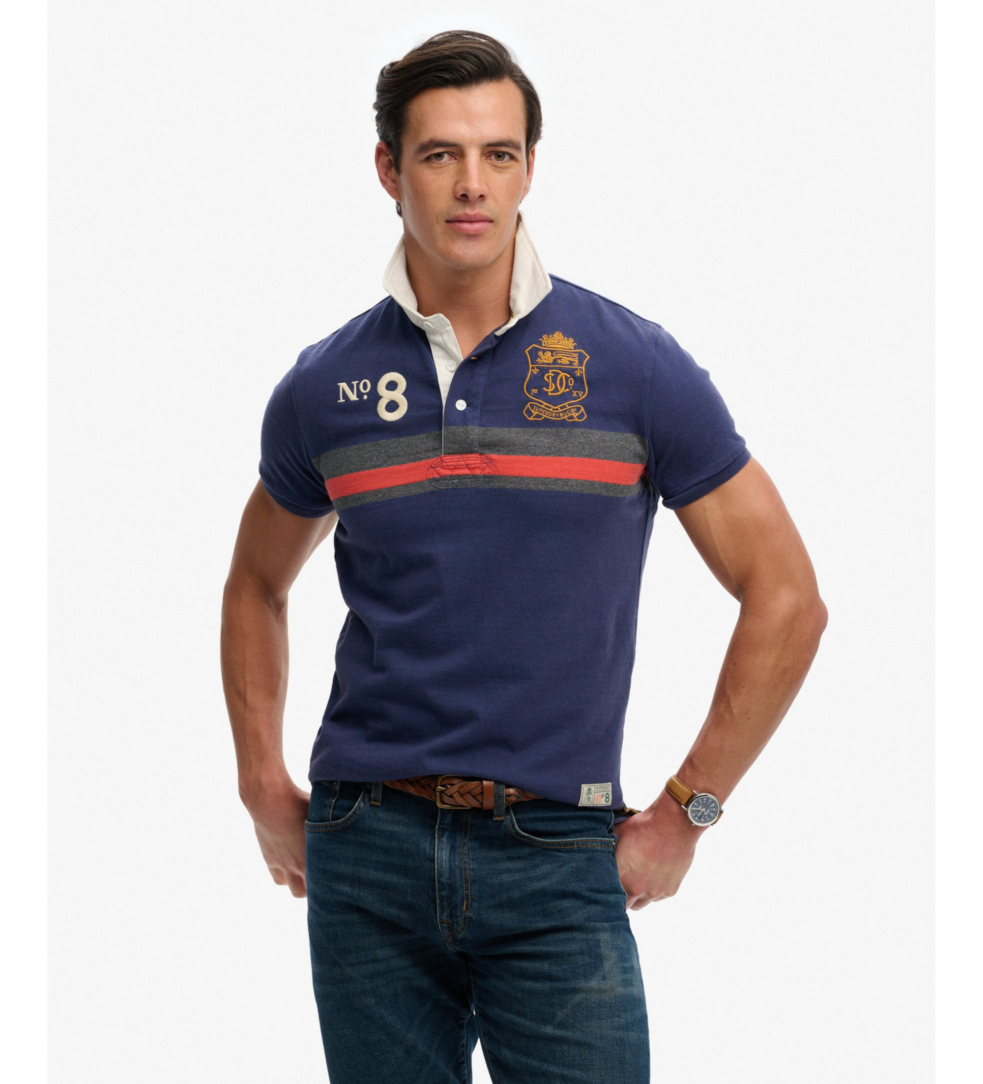 Superdry für Herren. M1110484A Poloshirt Double Emblem navy (M), Lässig, Baumwolle, Kurzarm, Marine