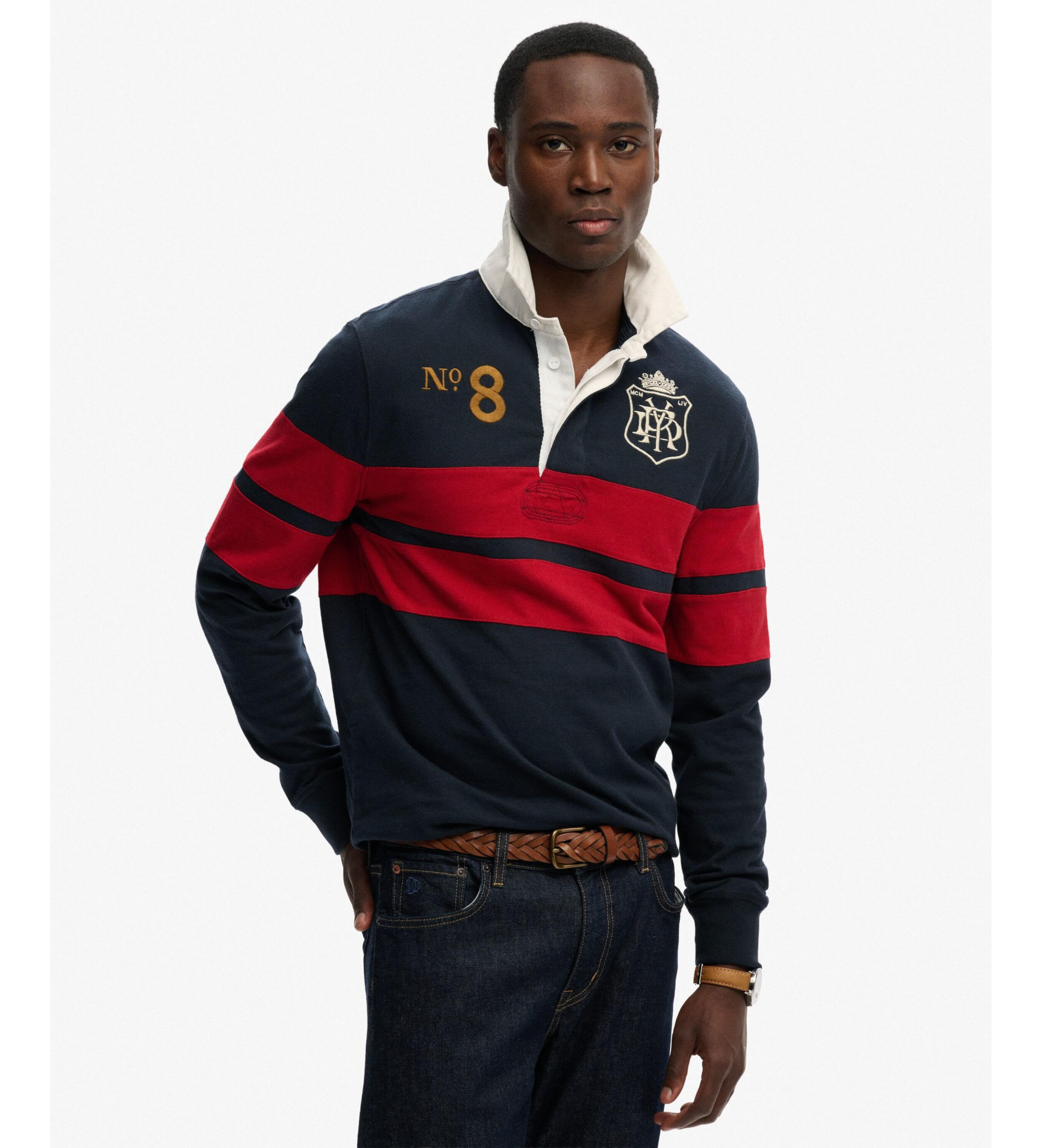 Superdry für Herren. M1110483A Poloshirt Double Rugby navy (M), Lässig, Baumwolle, Langarm, Marine