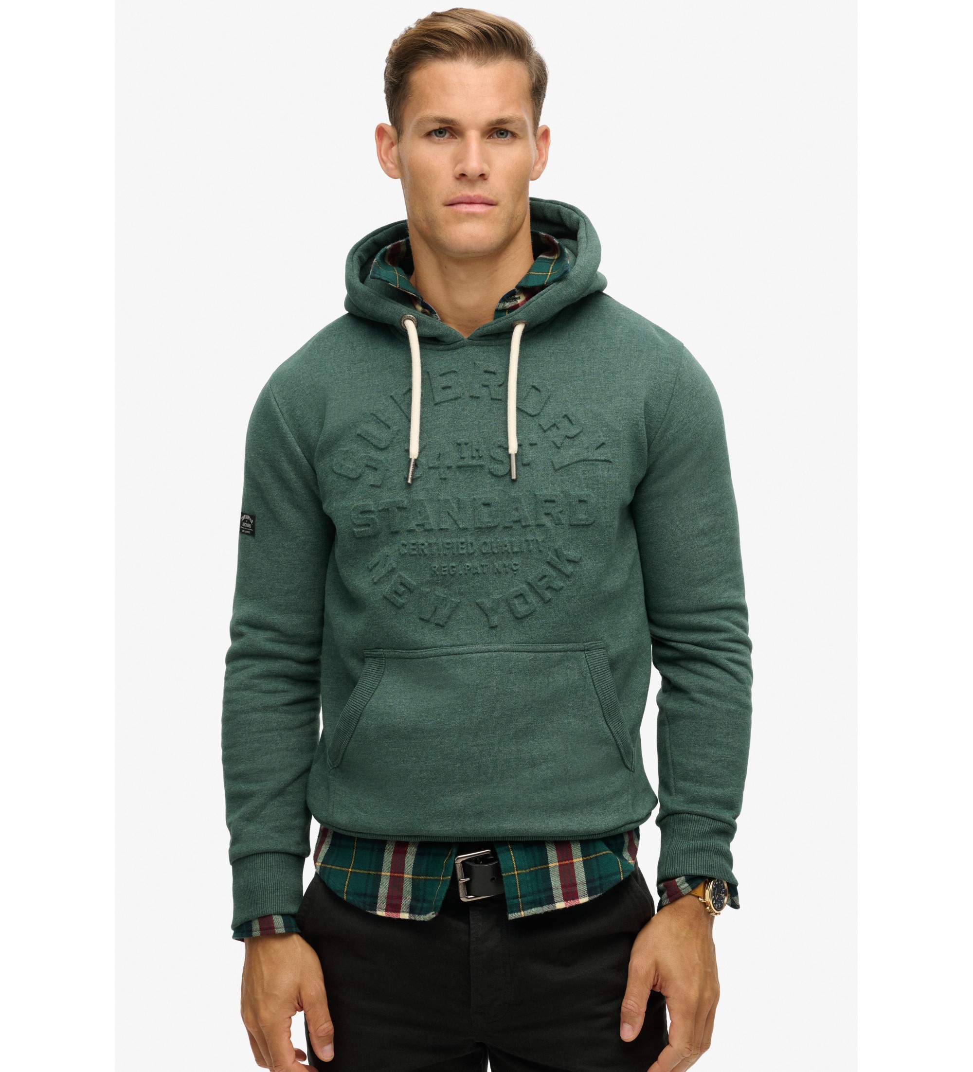 Superdry für Herren. M2013698A Grafisches Kapuzensweatshirt mit geprägtem Logo grün (M), Lässig, Baumwolle, Nachhaltig