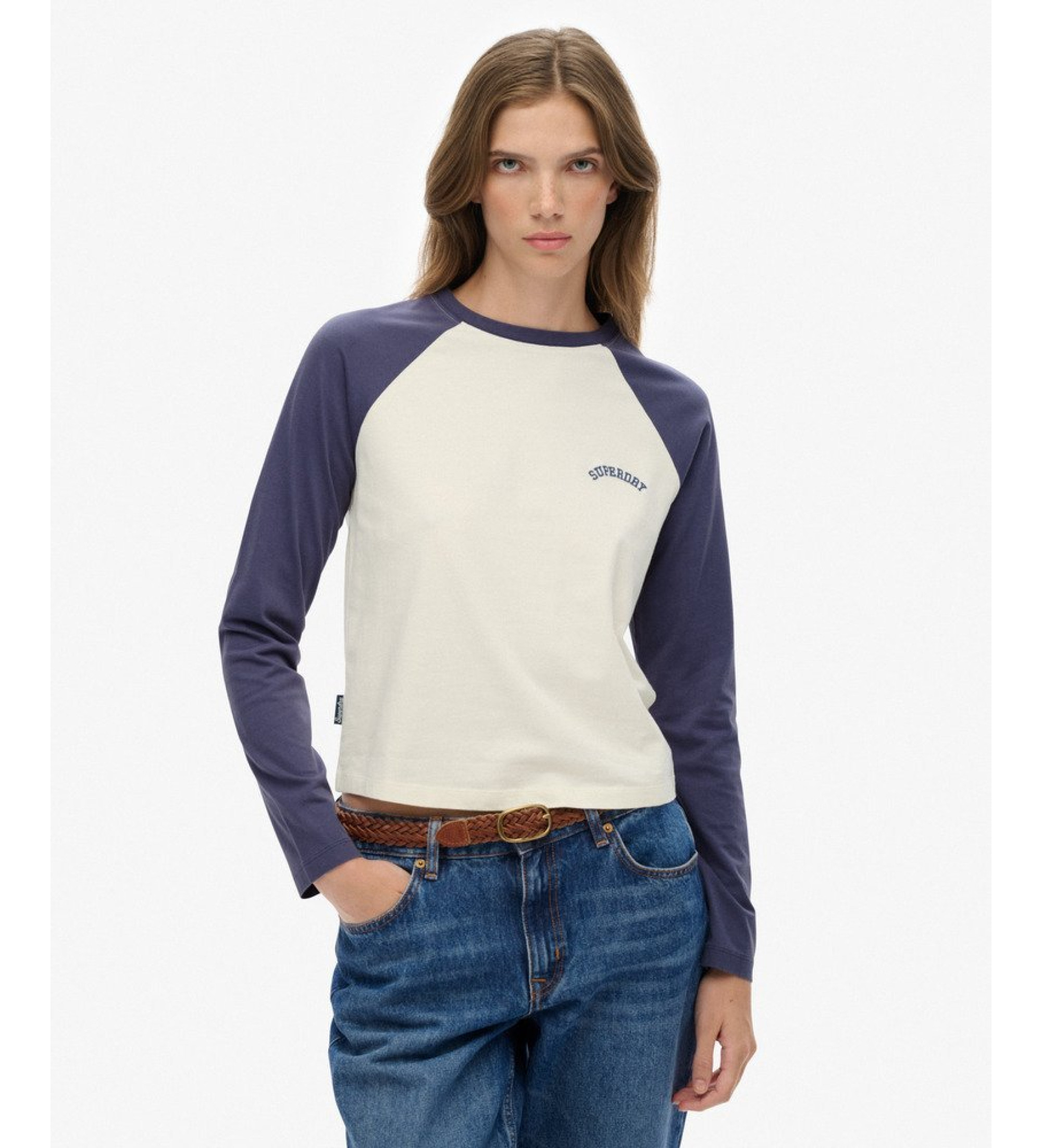 Superdry für Damen. W6011805A Essential Baseball-T-Shirt navy (XS), Lässig, Baumwolle, Langarm, Marine