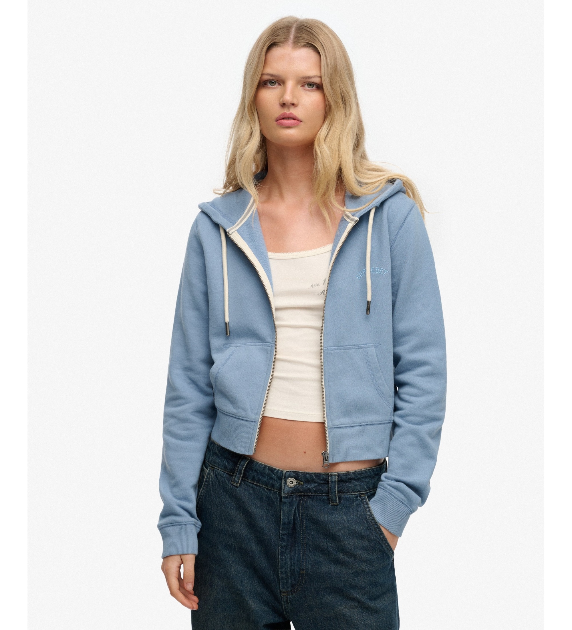 Superdry für Damen. W2012286A Essentielles Logo Cropped Sweatshirt blau (S), Lässig, Baumwolle