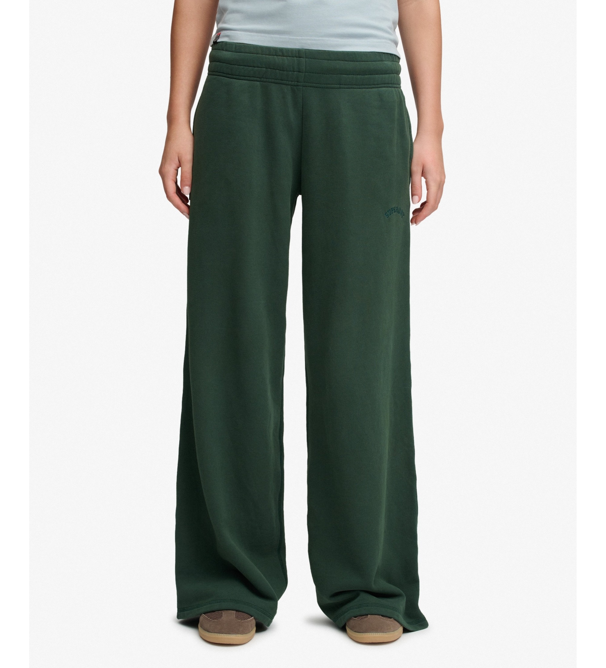 Superdry für Damen. W7011286A Grüne Essential Logo Wide Leg Jogger Hose (L), Lässig, Baumwolle