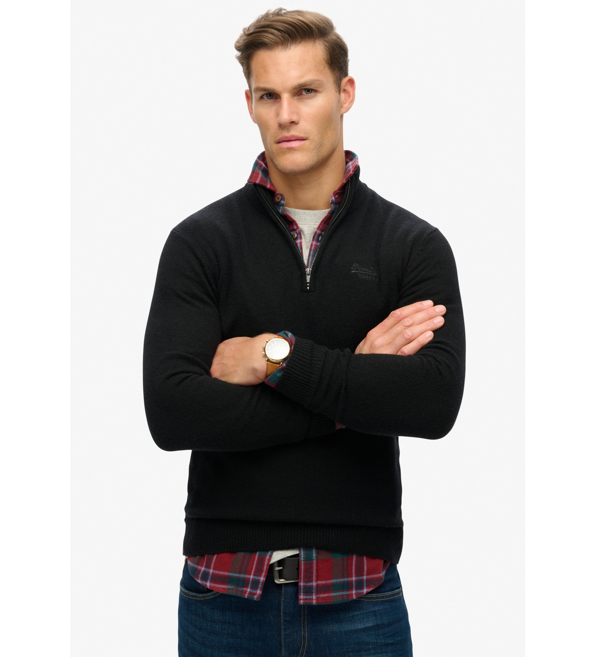 Superdry für Herren. M6110640A Essential bestickter Pullover schwarz (XL), Lässig, Wolle