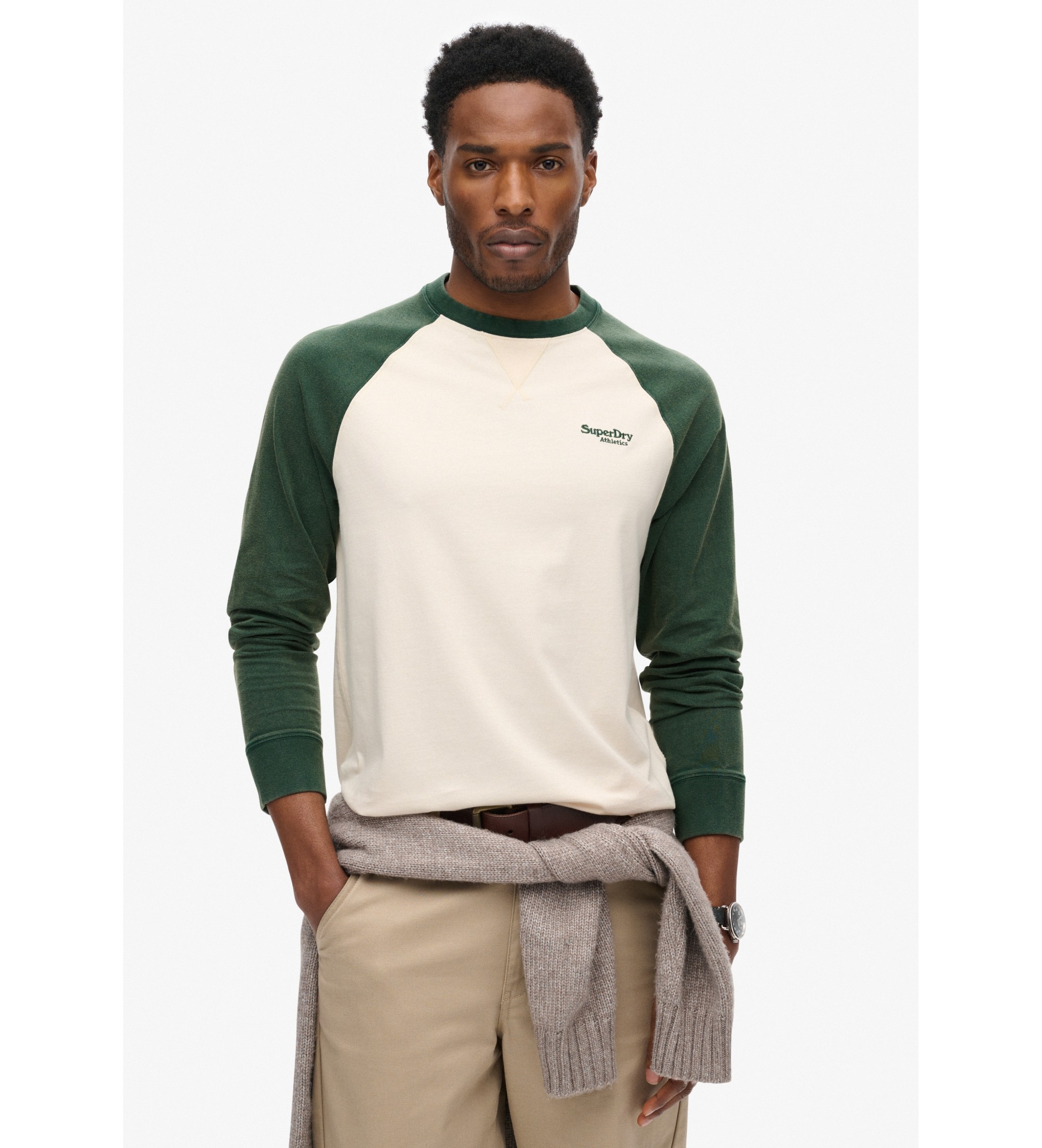 Superdry für Herren. M6010833A Baseball-T-Shirt grün (XL), Lässig, Baumwolle, Langarm