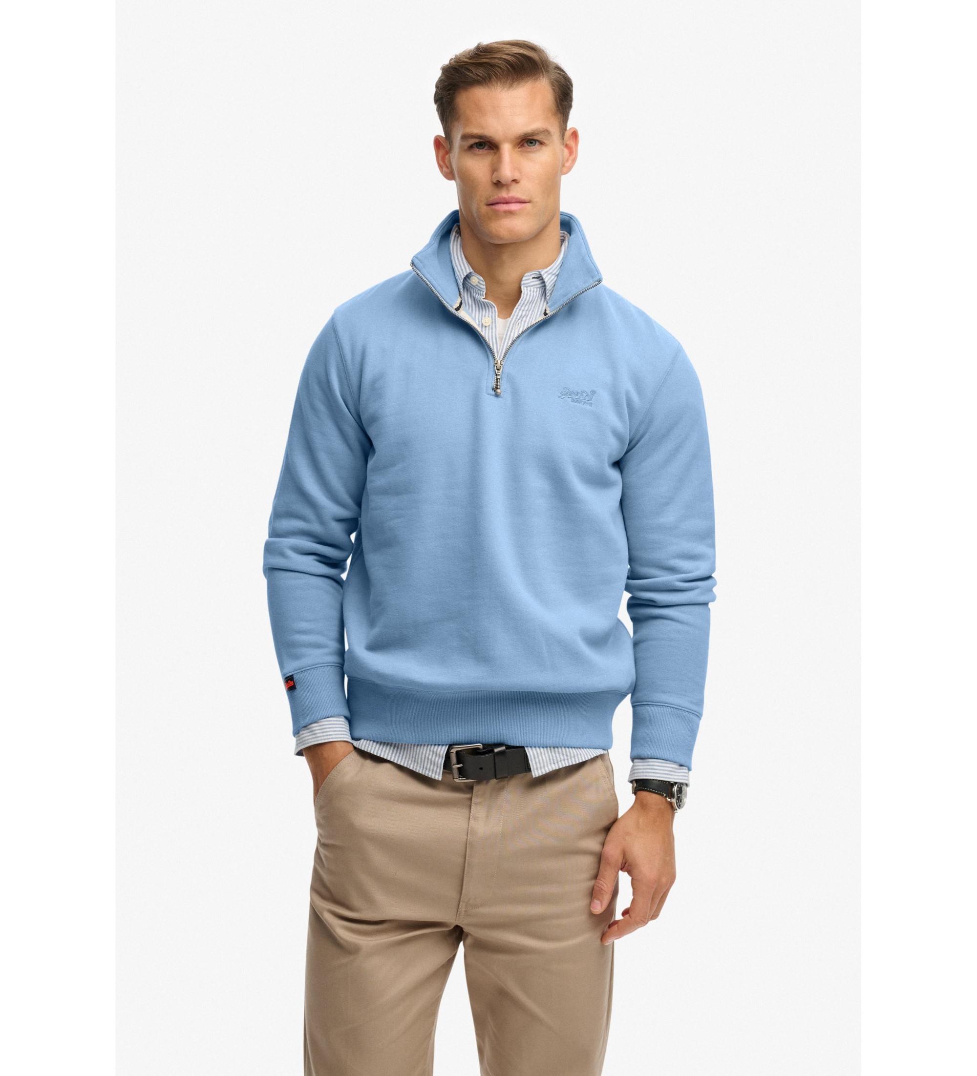 Superdry für Herren. M2013750A Essential Half Sweatshirt blau (L), Lässig, Baumwolle