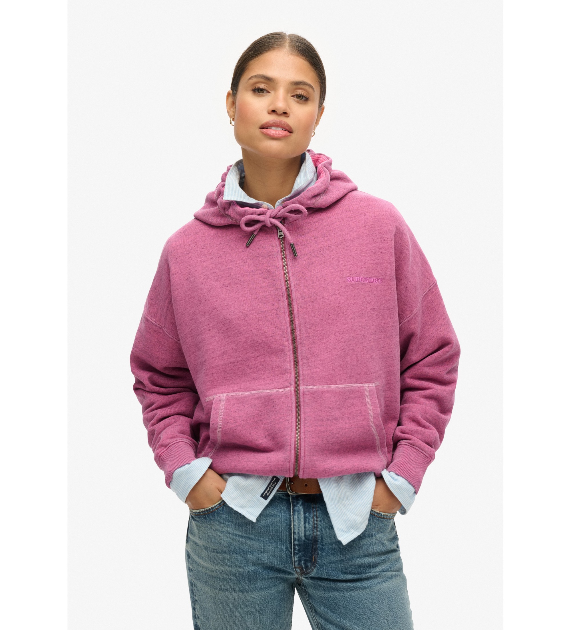 Superdry für Damen. W2012324A Essential Logo Overdyed Zh Sweatshirt rosa (M), Lässig, Baumwolle