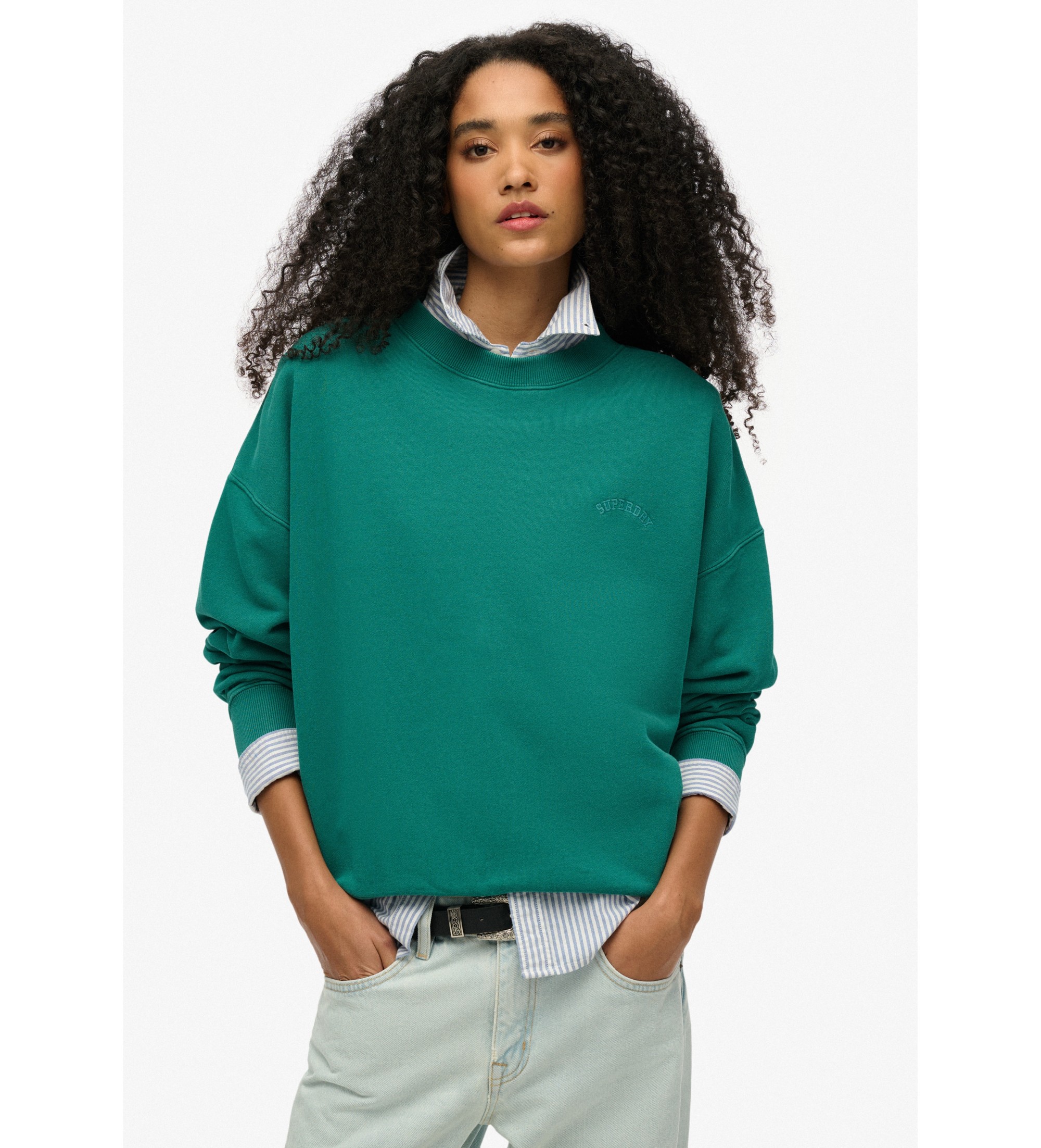 Superdry für Damen. W2012298A Essential Logo Oversized Crew Sweatshirt grün (S), Lässig, Polyester, Langarm