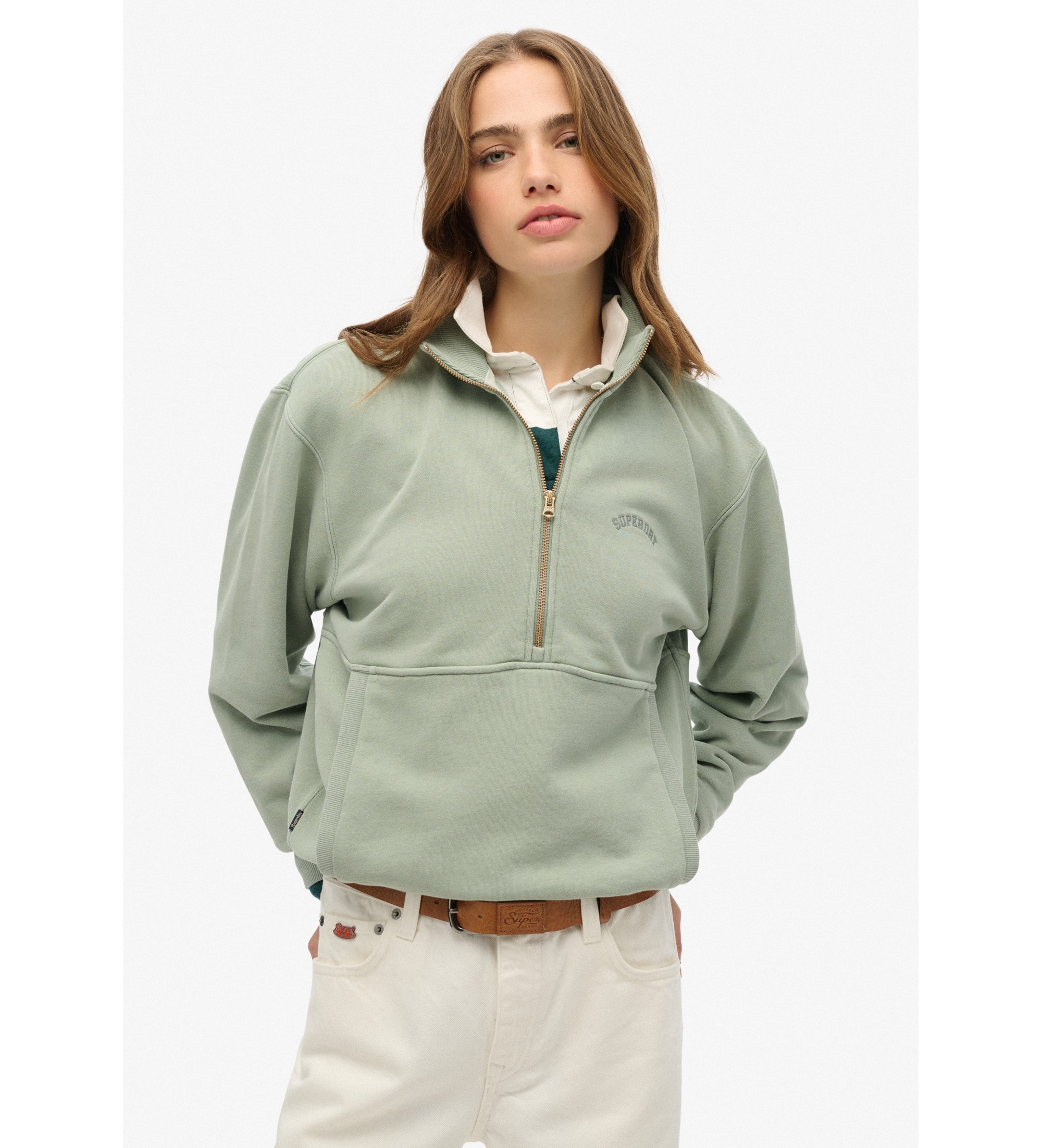 Superdry für Damen. W2012312A Sweatshirt in Übergröße grün (L), Lässig, Recyceltes Polyester, Nachhaltig