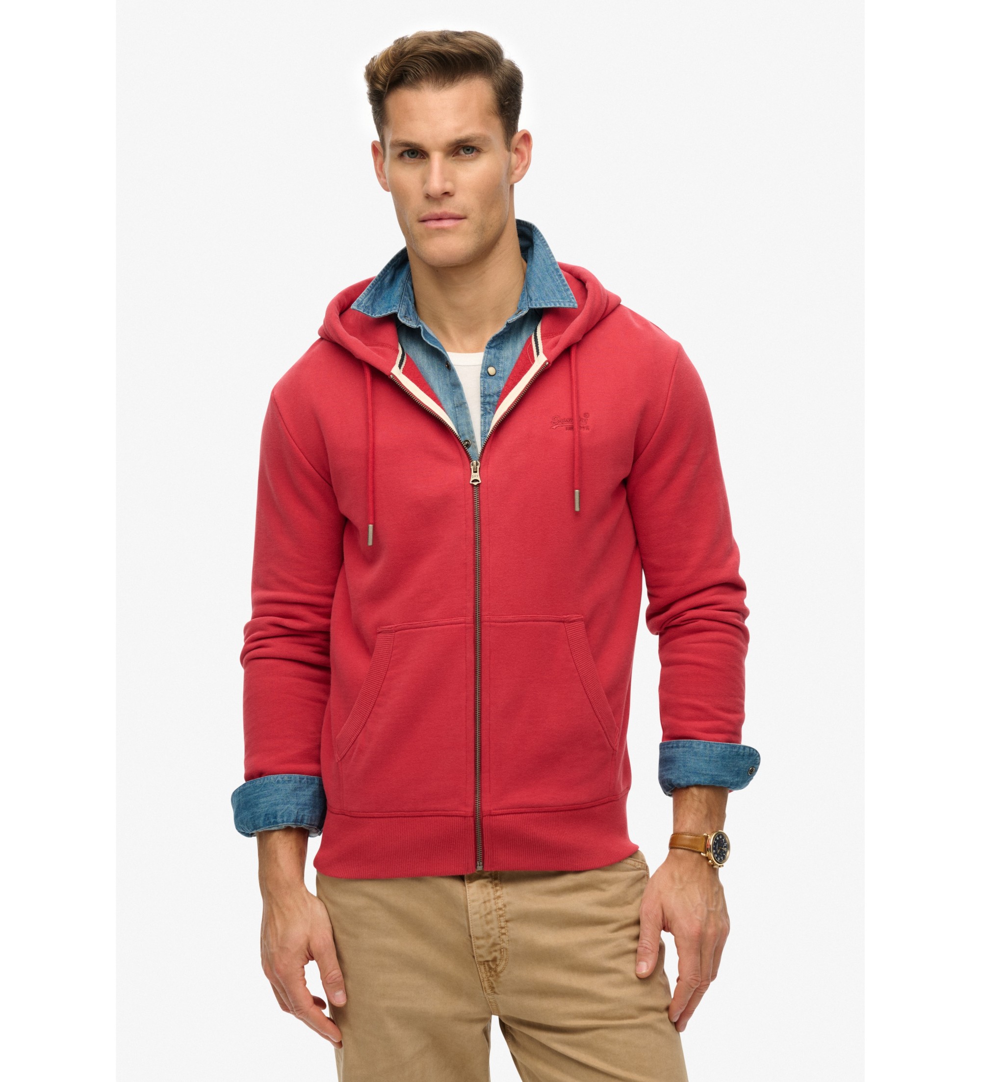 Superdry für Herren. M2014128A Essentials Logo Zip Hoodie rot (M), Lässig, Baumwolle