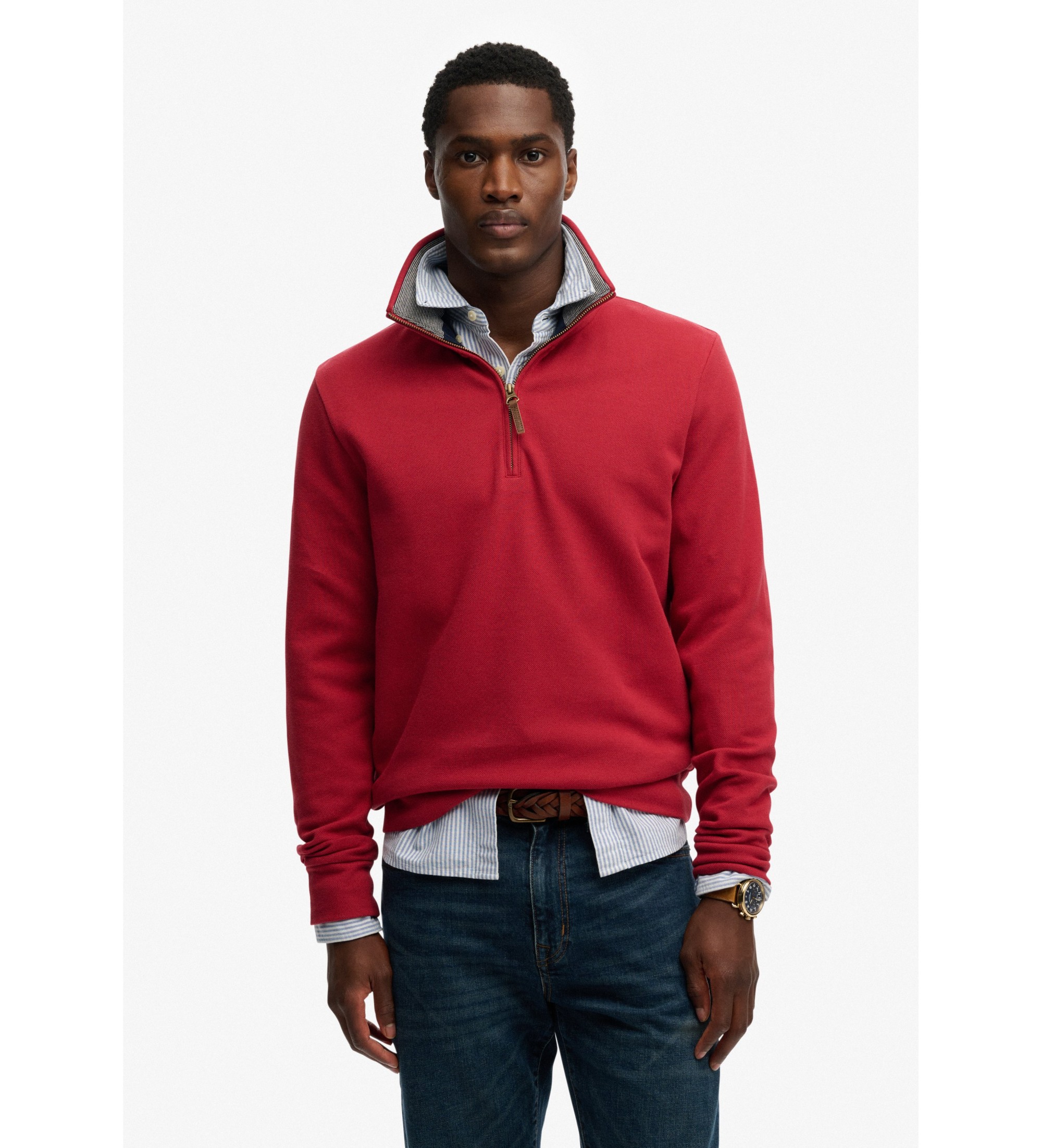 Superdry für Herren. M2014535A Essential Pique Sweatshirt mit halbem Reißverschluss rot (XL), Lässig, Baumwolle