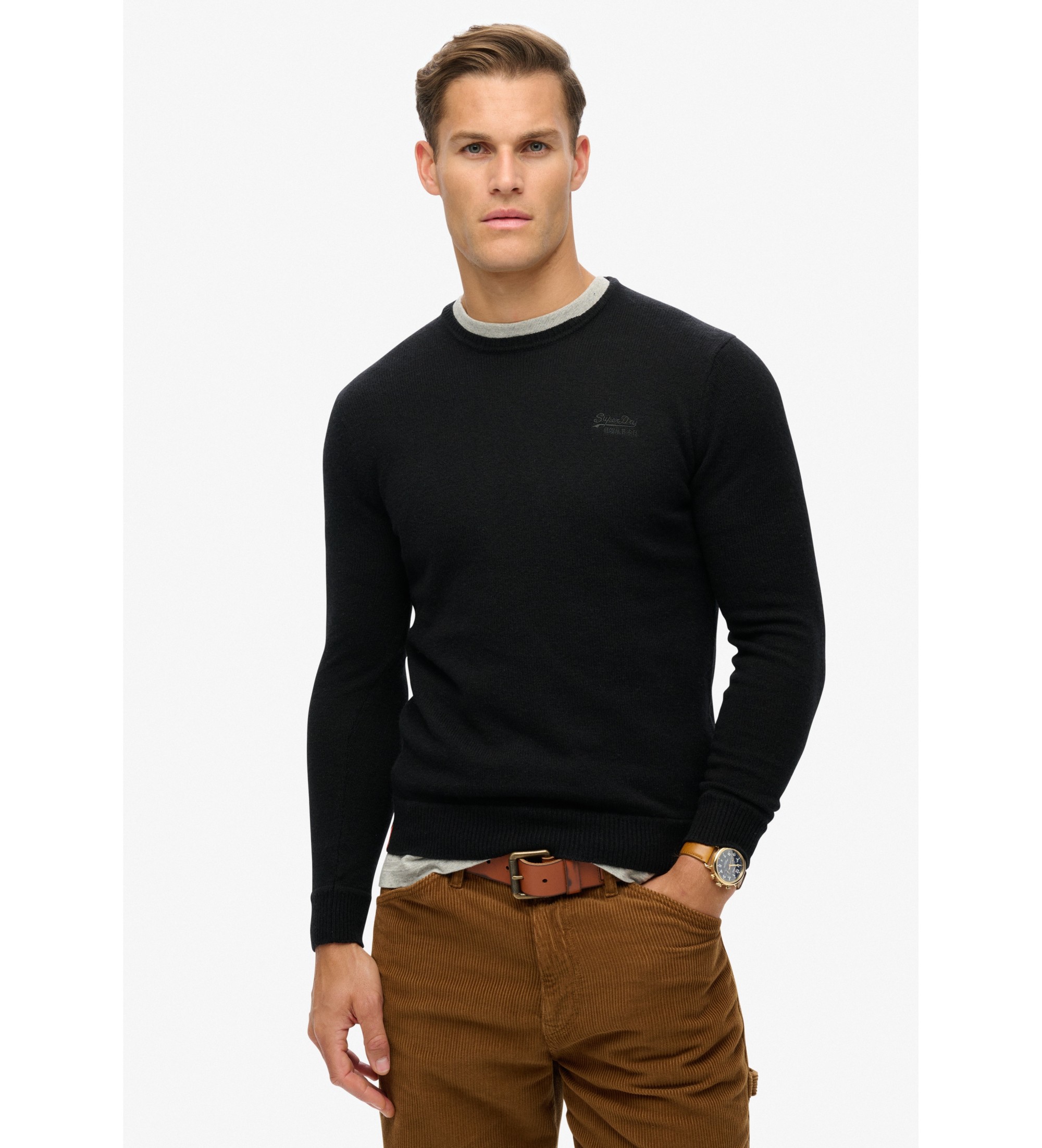 Superdry für Herren. M6110641A Essential Slim Fit Pullover schwarz (XXL), Lässig, Wolle