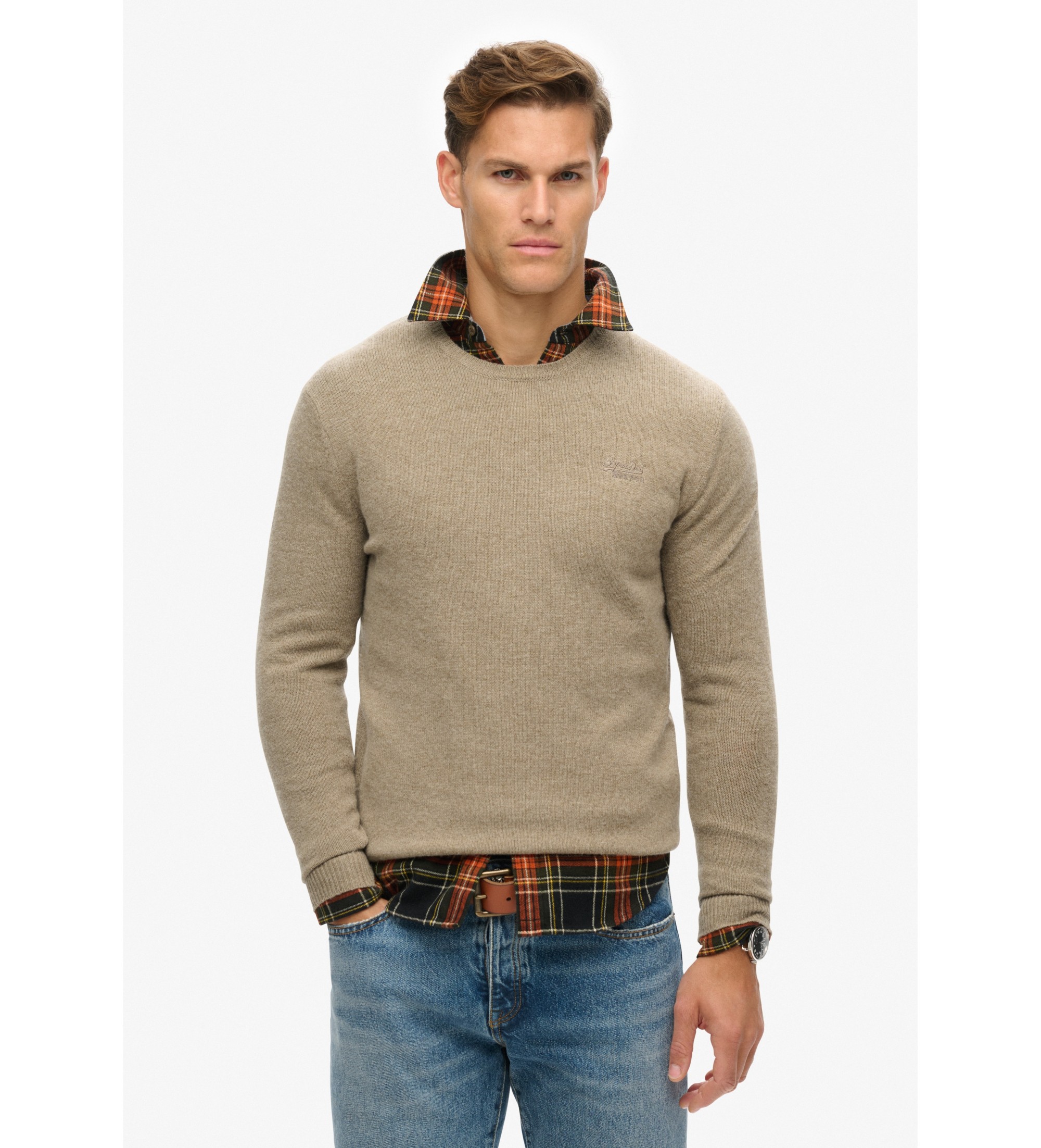 Superdry für Herren. M6110641A Essential Pullover in Beige mit schmaler Passform (XL), Lässig, Wolle