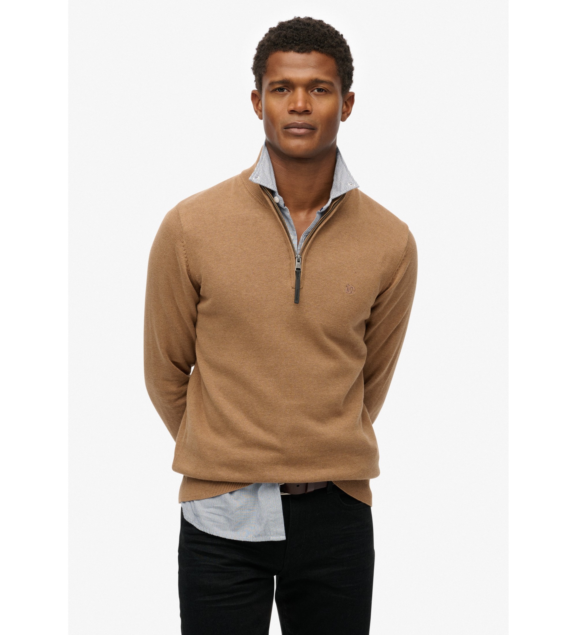 Superdry für Herren. M6110690A Essentials Pullover mit halbem Reißverschluss braun (XXL), Lässig, Baumwolle