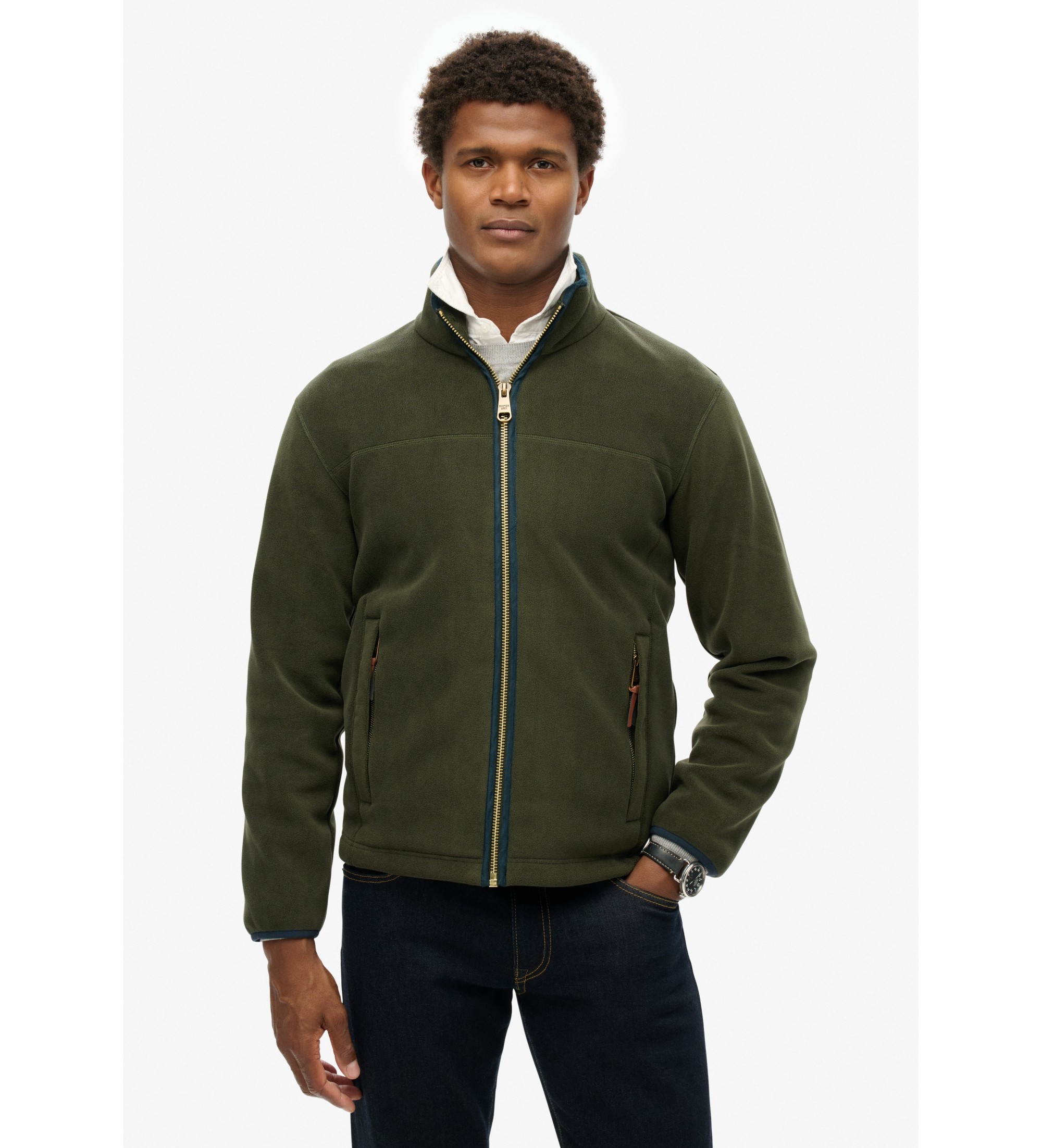 Superdryvoor mannen. M2014154A Estate Full Zip Fleece groen (S), Casual, Gerecycled polyester, Duurzaam