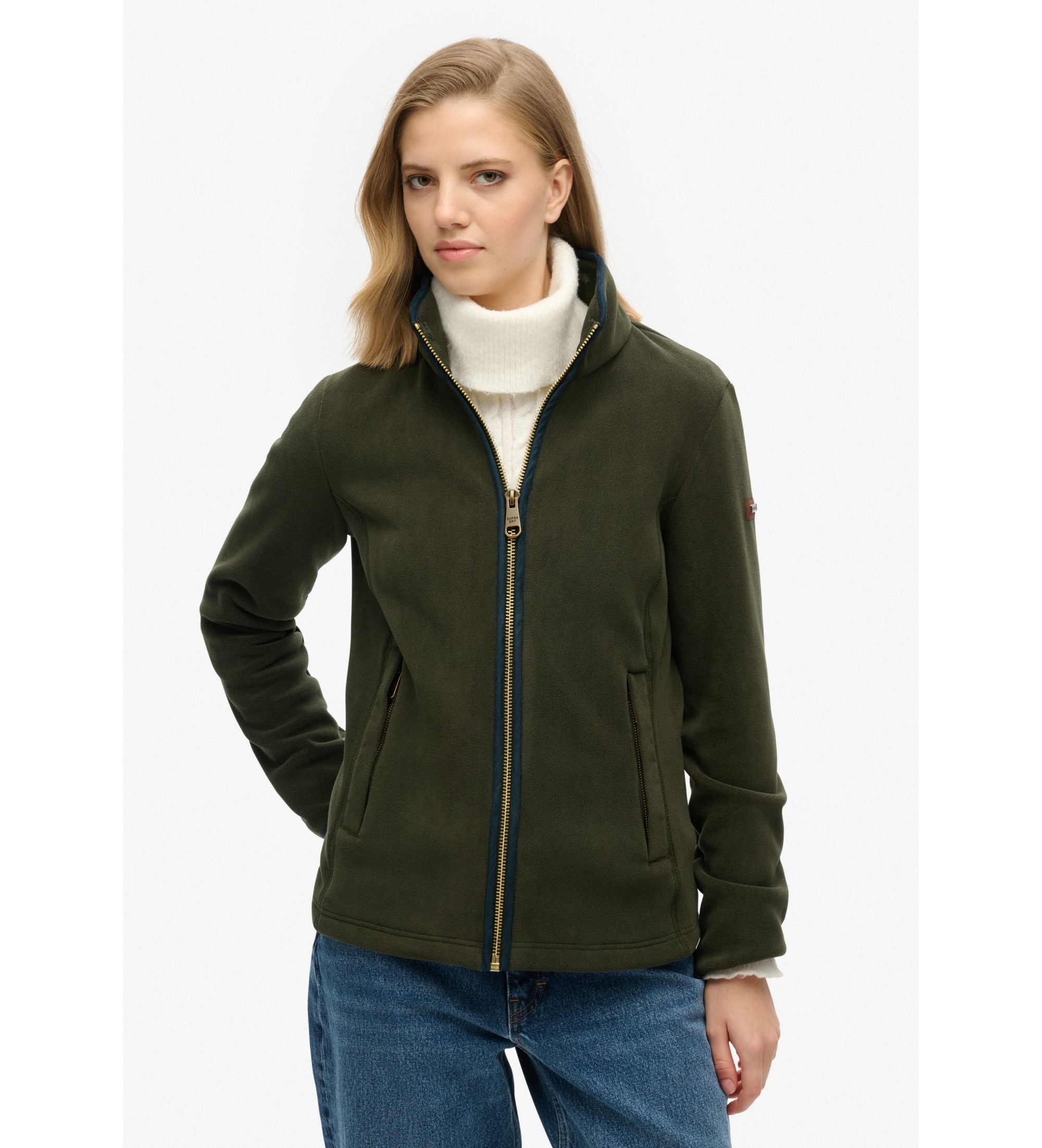 Superdry für Damen. W2012336A Estate Full Zip Fleece grün (S), Lässig, Recyceltes Polyester, Nachhaltig