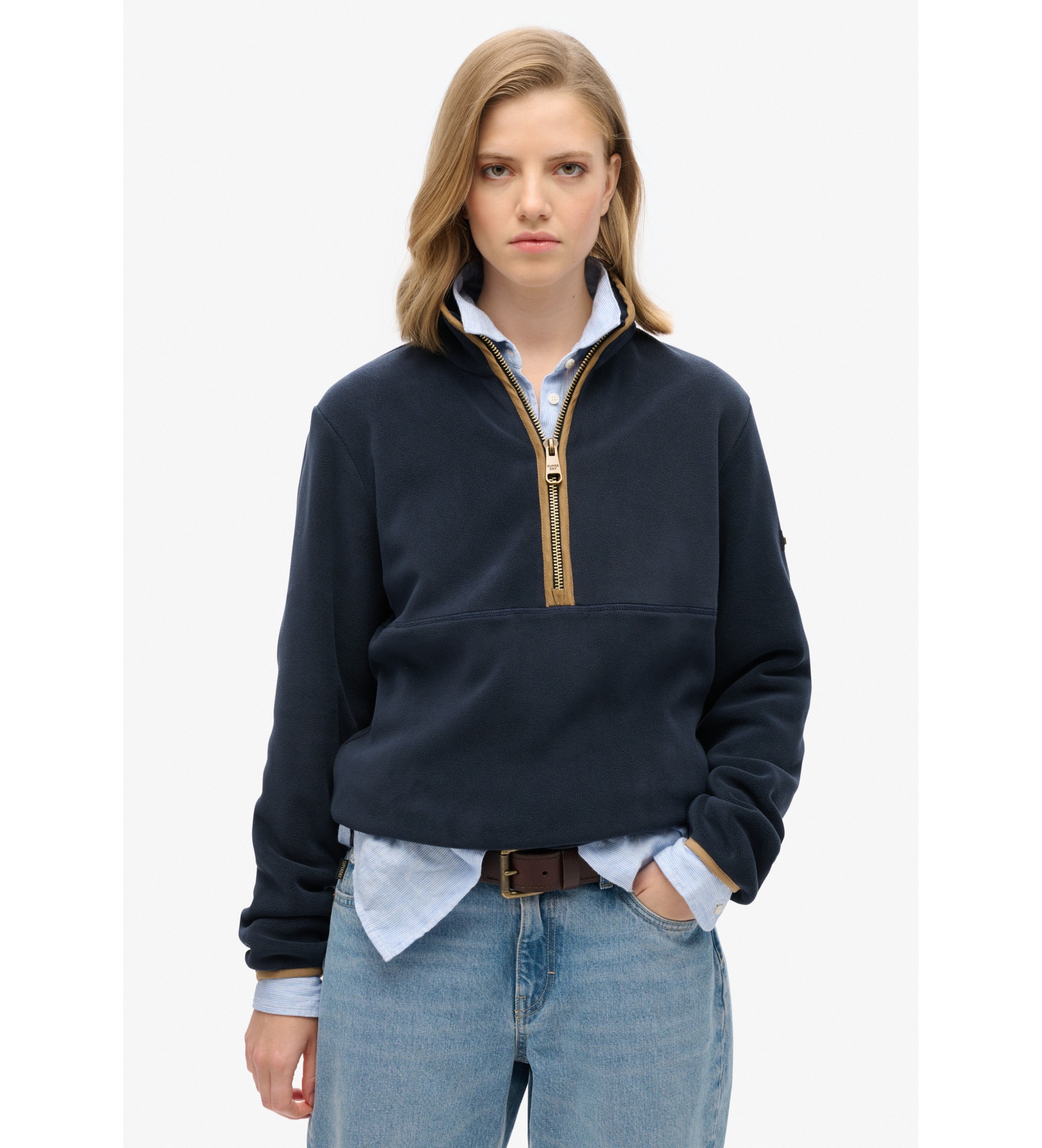 Superdry für Damen. W2012337A Estate Fleece Half Zip Fleece navy (L), Lässig, Recyceltes Polyester, Nachhaltig, Marine
