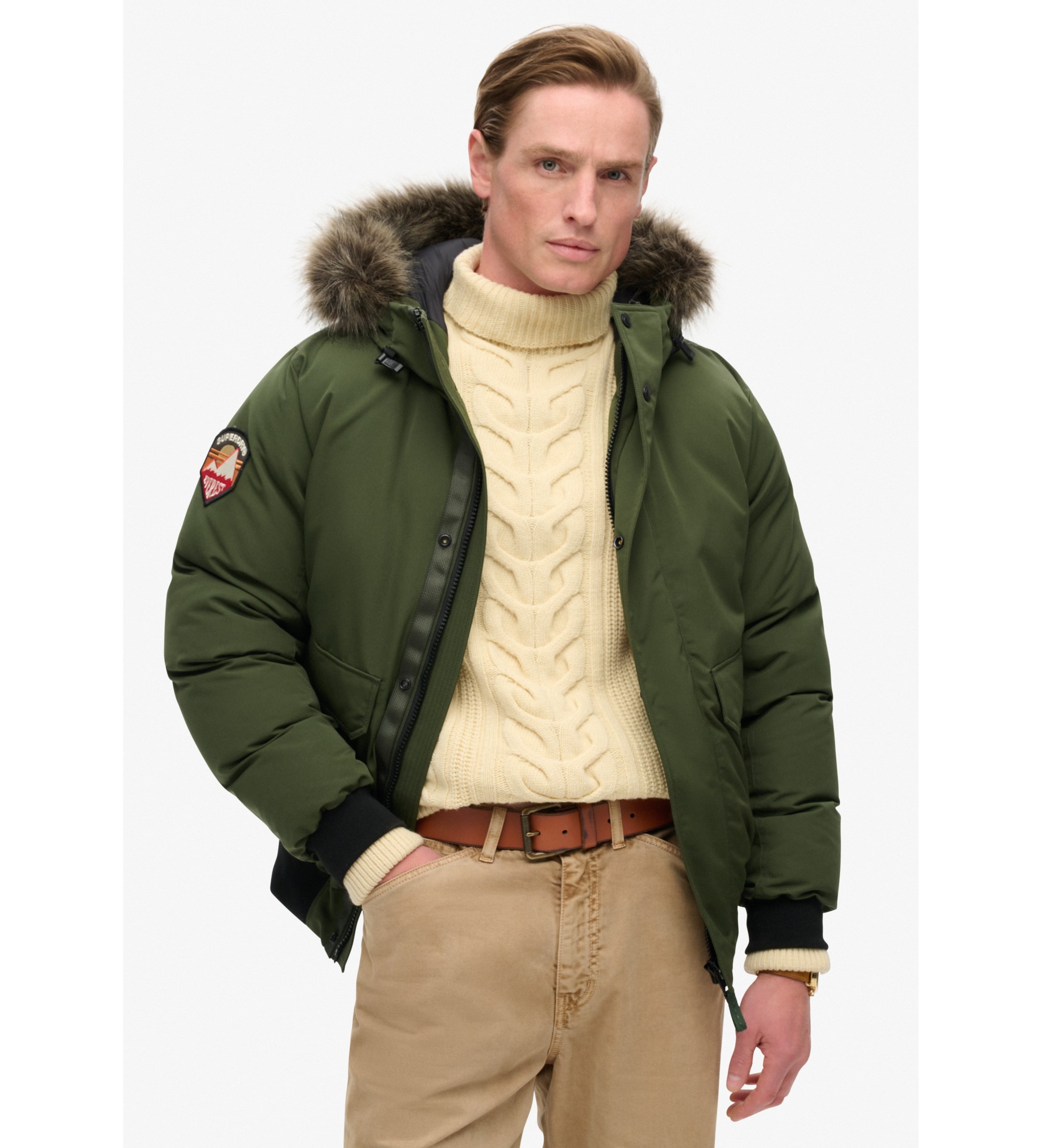 Superdry für Herren. M5011930A Bomber Everest Kunstfell grün (M), Lässig, Recyceltes Polyester, Nachhaltig
