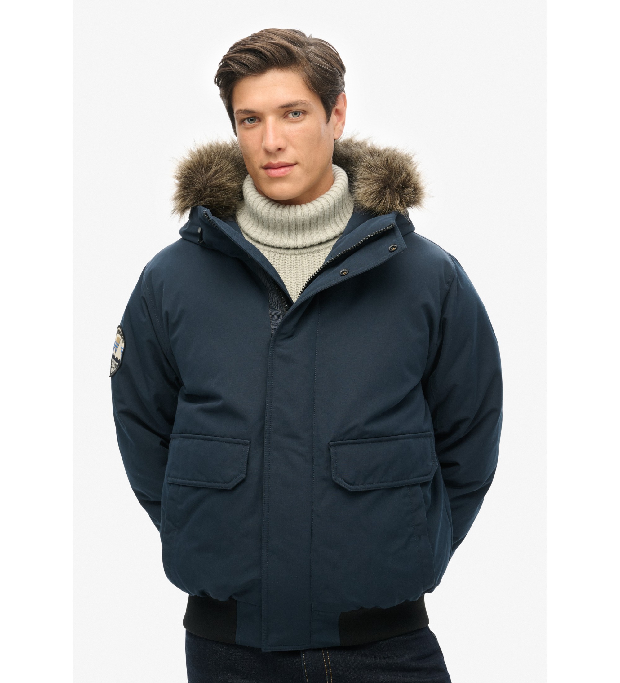 Superdry für Herren. M5011930A Everest Bomberjacke aus Kunstfell, navy (L), Lässig, Polyester, Nachhaltig, Marine