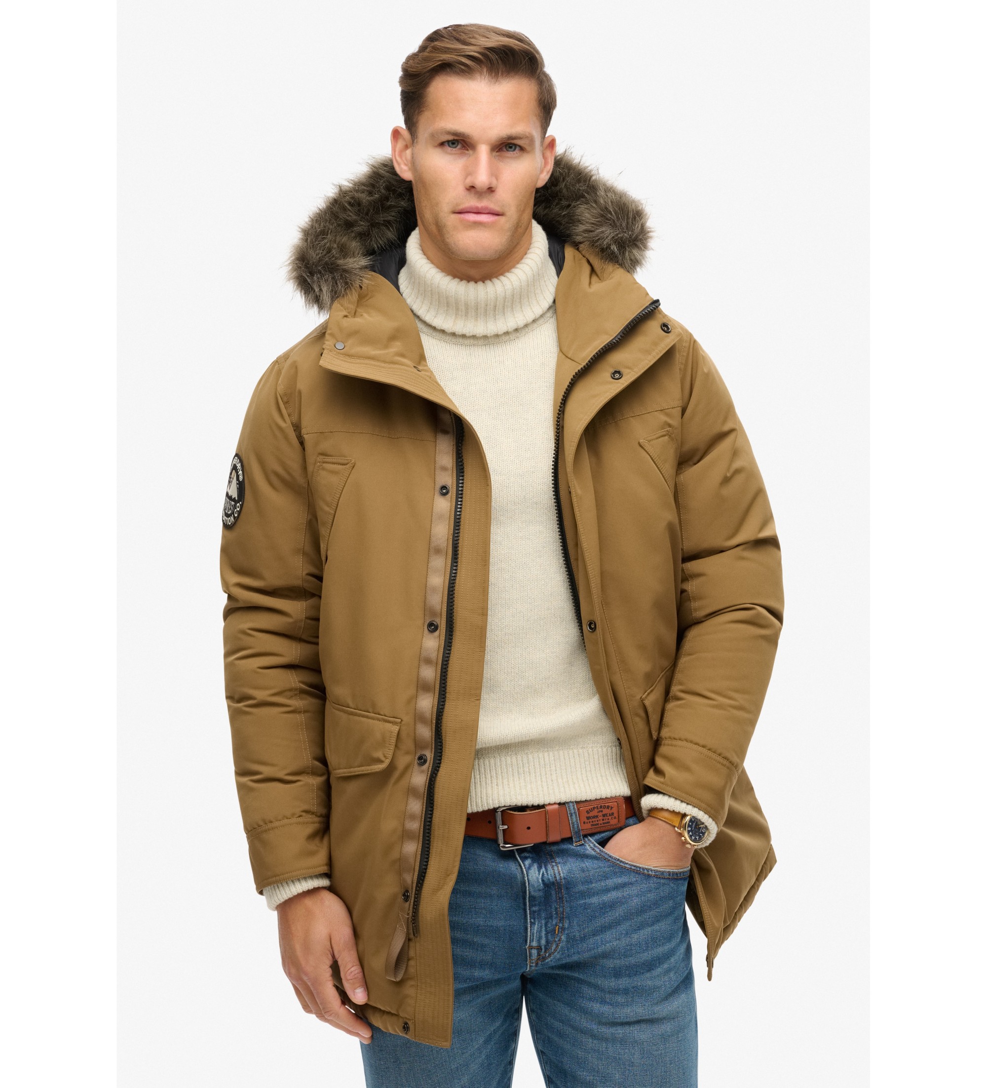 Superdry für Herren. M5011929A Parka aus braunem Kunstfell Everest (XL), Lässig, Polyester, Nachhaltig