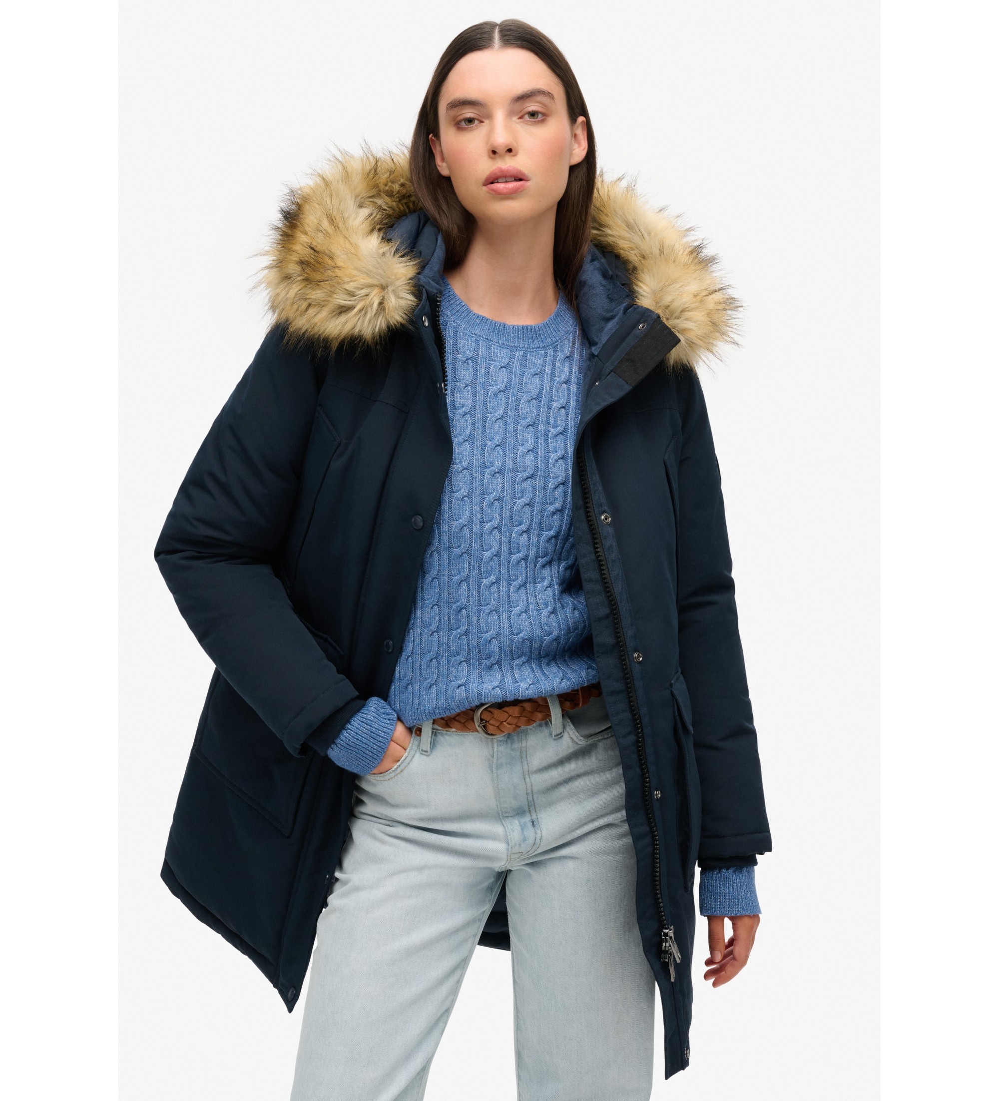 Superdry für Damen. W5011786A Kunstpelz-Parka Everest navy (M), Recyceltes Polyester, Nachhaltig, Marine