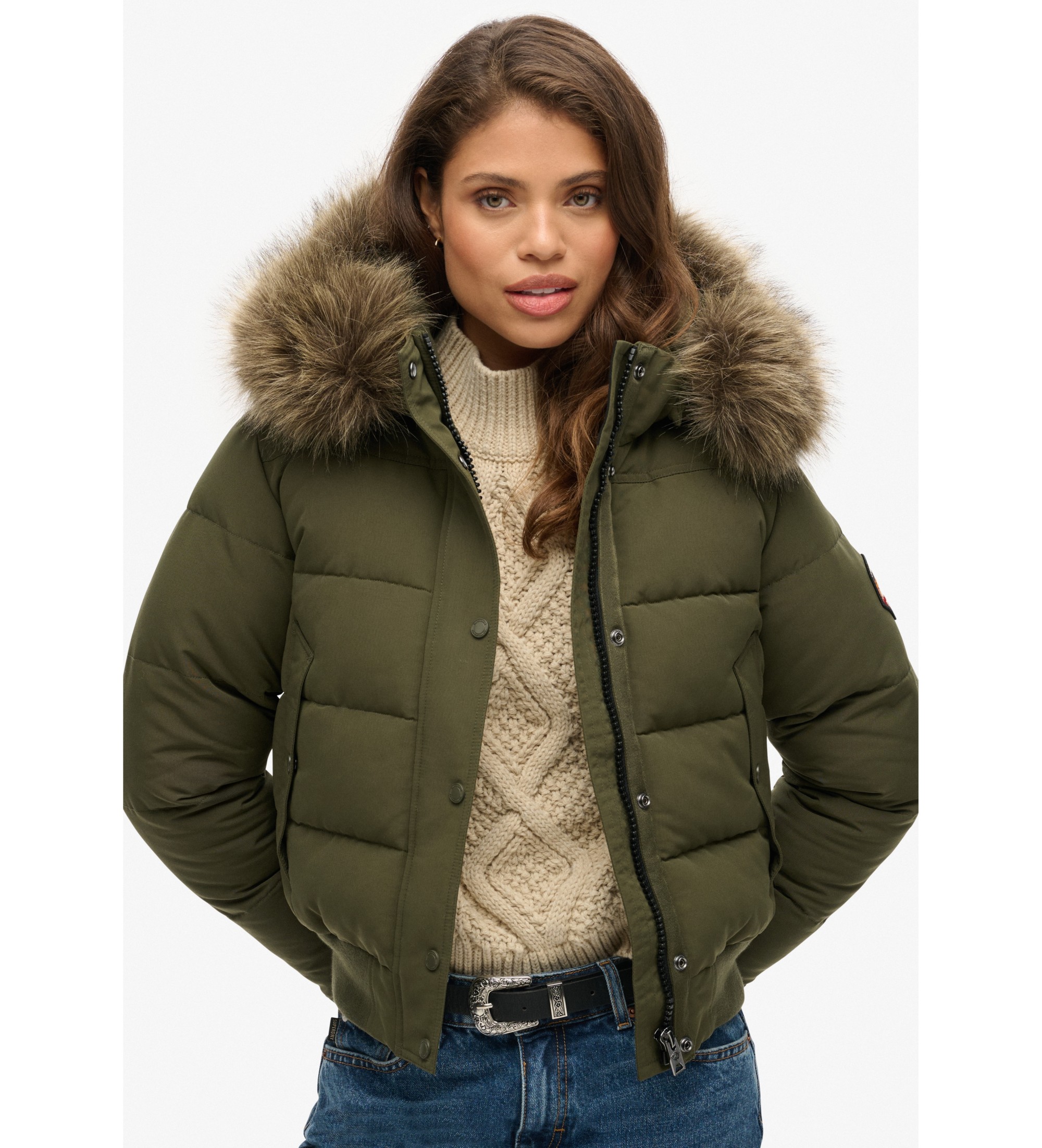 Superdry für Damen. W5011785A Bomberjacke Everest grün (XL), Lässig, Recyceltes Polyester, Nachhaltig
