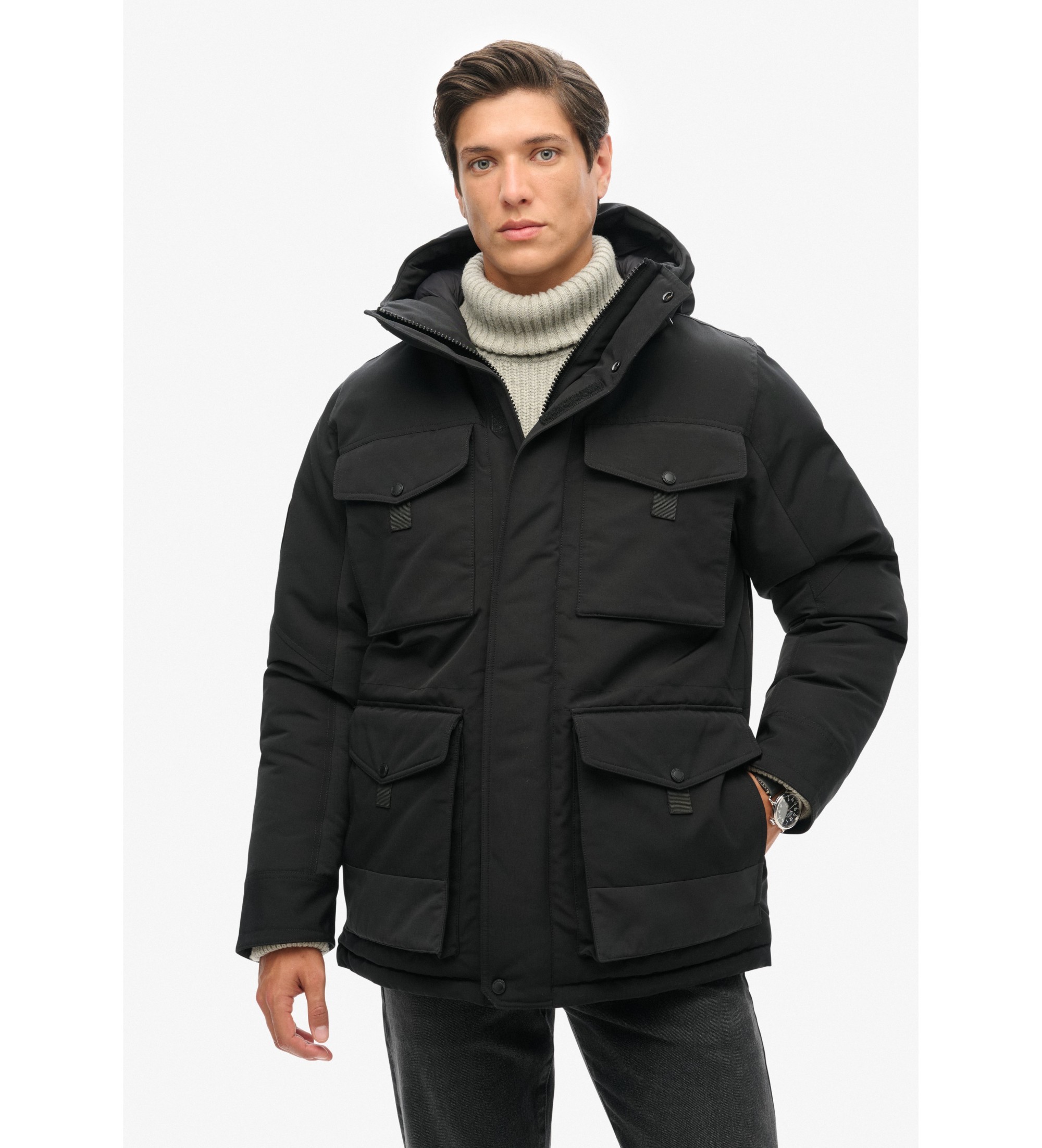 Superdry für Herren. M5011992A Taktischer Parka Everest schwarz (XL), Lässig, Recyceltes Polyester, Nachhaltig