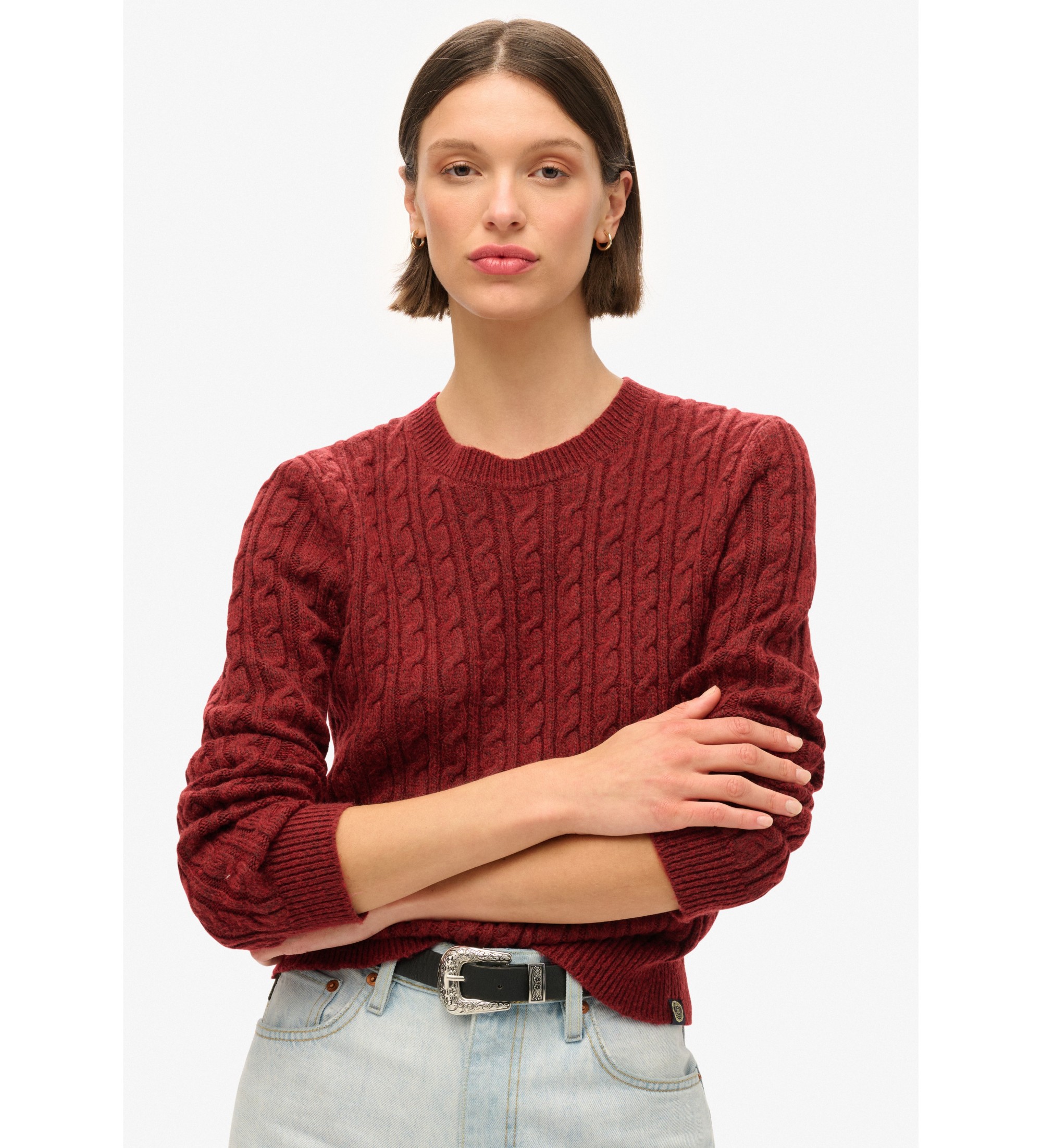 Superdry für Damen. W6110565A Pullover Fitted Cable kastanienbraun (M), Lässig, Polyester
