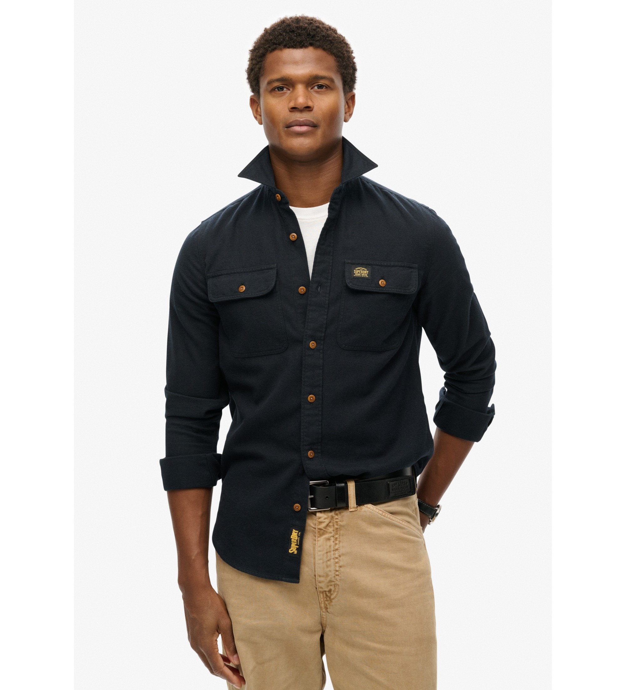 Superdry für Herren. M4010723A Flanell-Arbeitshemd schwarz (S), Lässig, Langarm, Bio-Baumwolle, Nachhaltig