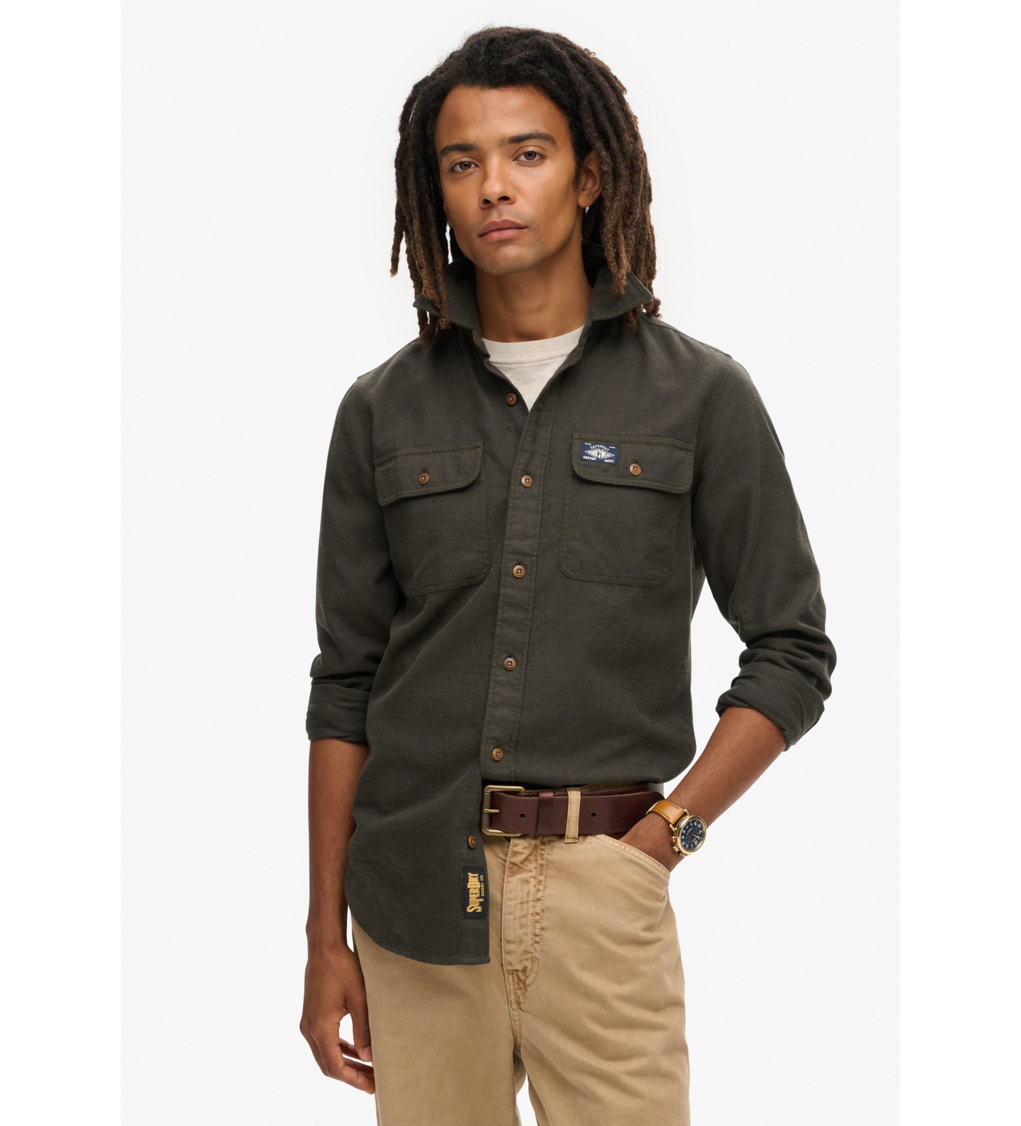 Superdry für Herren. M4010723A Flanell-Arbeitshemd grün (L), Lässig, Langarm, Bio-Baumwolle, Nachhaltig