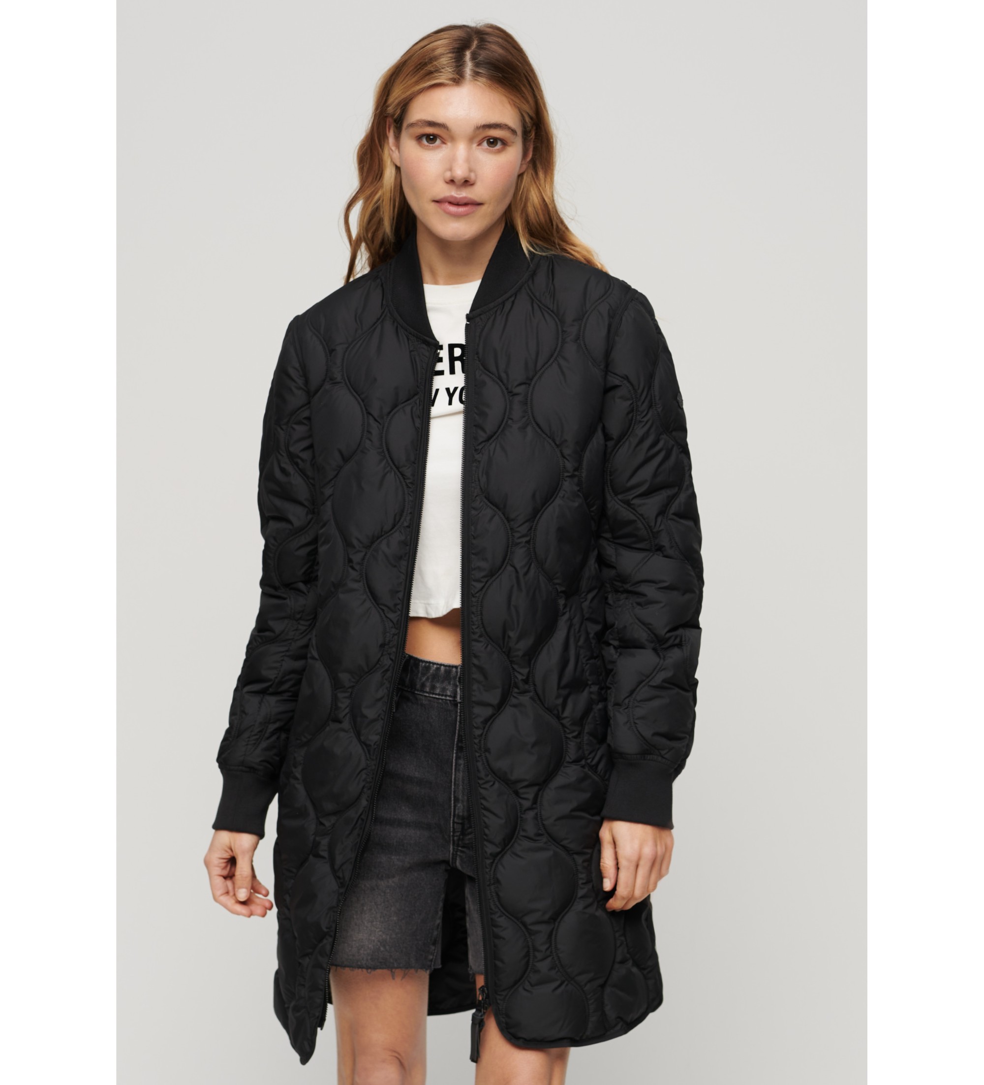 Superdry für Damen. W5011662A Studios lange Jacke schwarz (L), Lässig, Polyester, Langarm