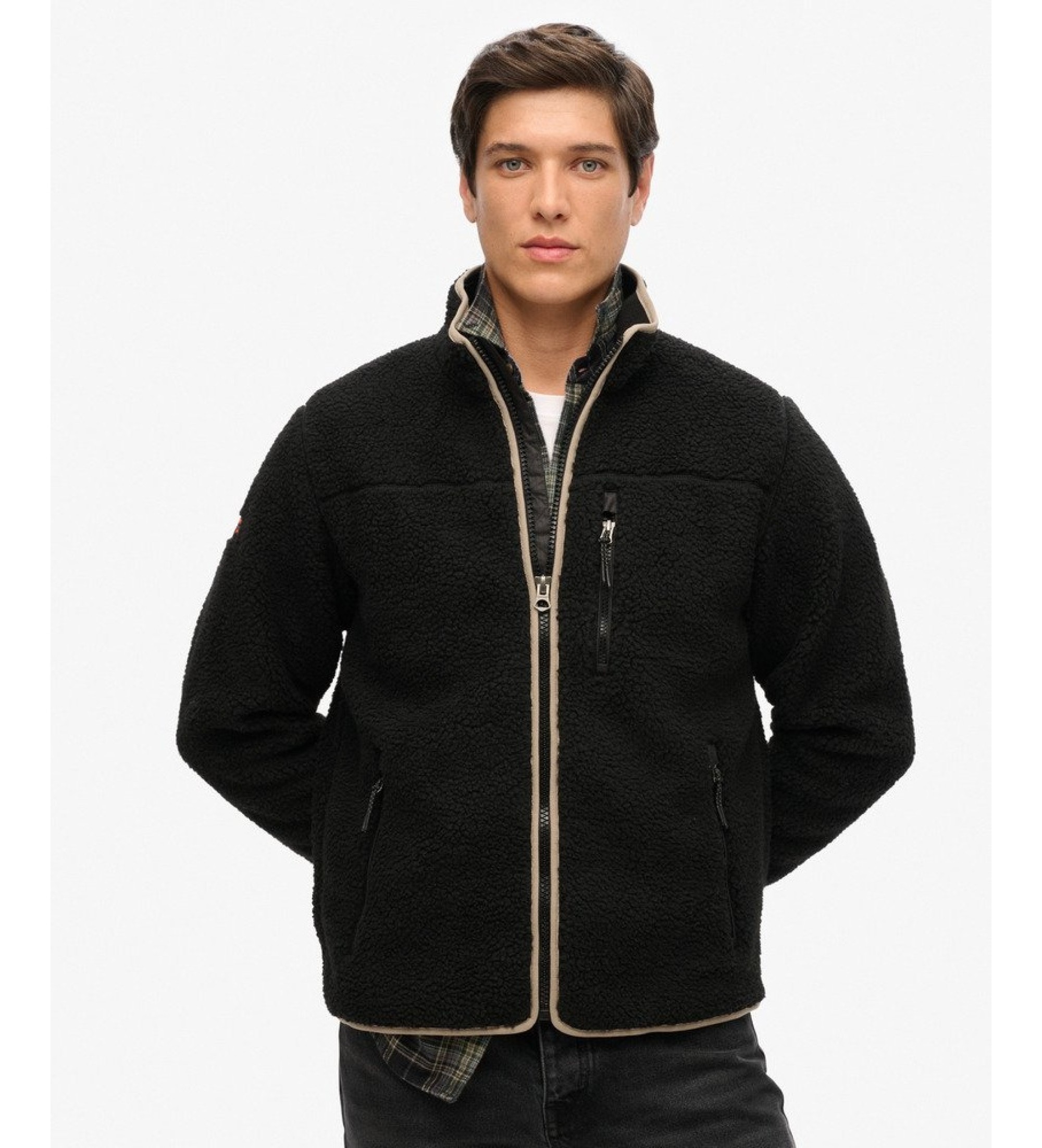 Superdry für Herren. M2014140A Outdoor Full Fleecejacke, schwarz (L), Lässig, Polyester