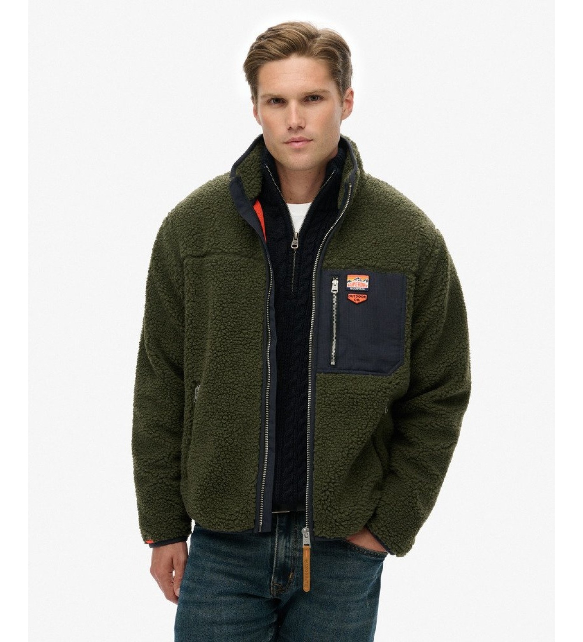 Superdry für Herren. M2014141A Vintage Retro Full Fleecejacke grün (M), Lässig, Polyester