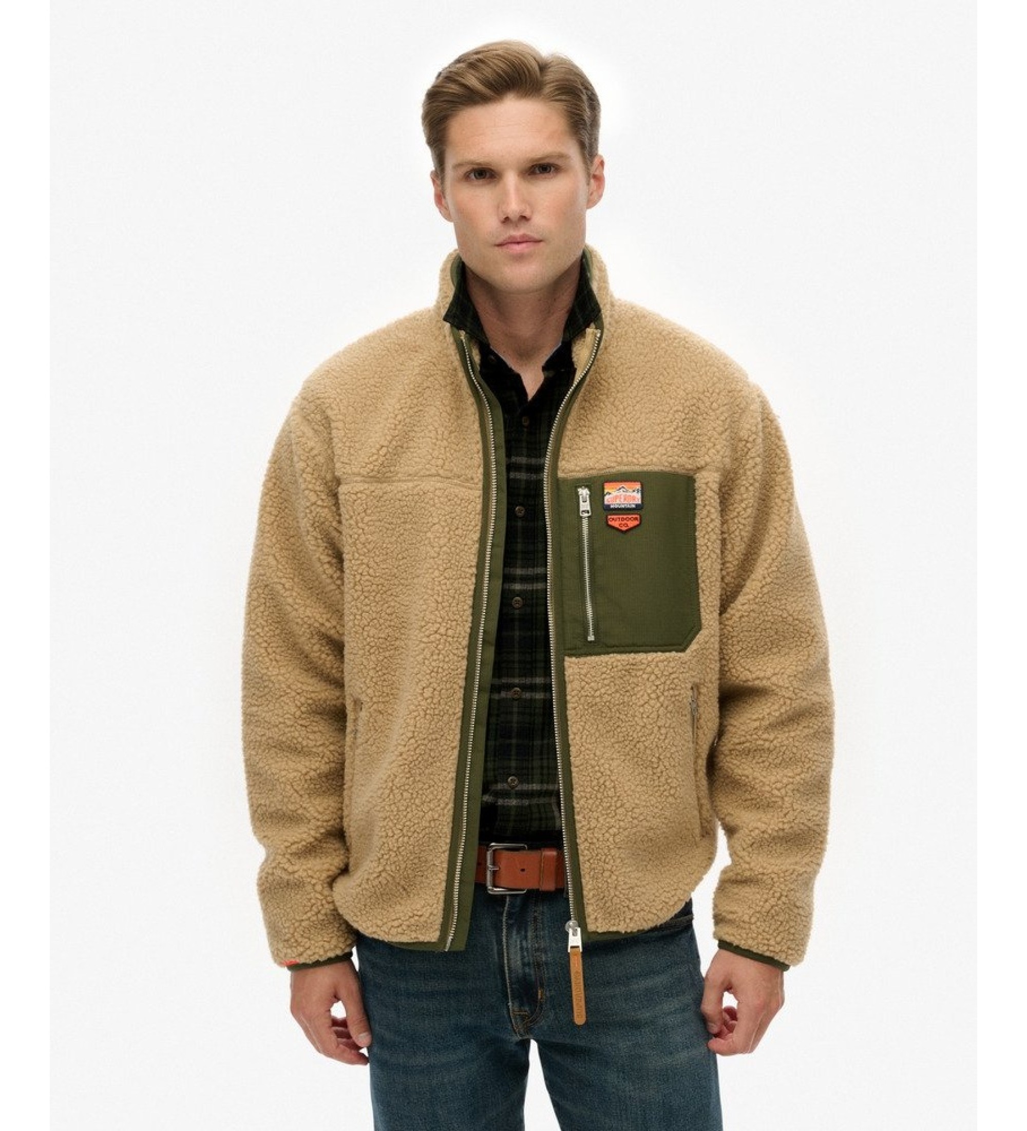 Superdry für Herren. M2014141A Vintage Retro Full Fleecejacke, braun (XL), Lässig, Polyester