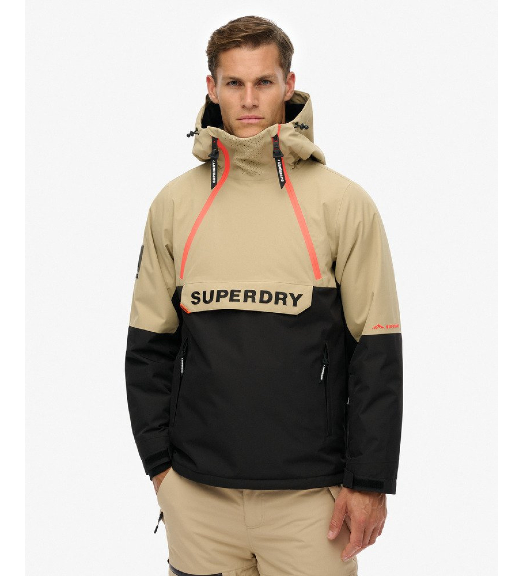 Superdry für Herren. MS110192A Freestyle Overhead Jacke beige (L), Lässig, Draußen, Recyceltes Polyester