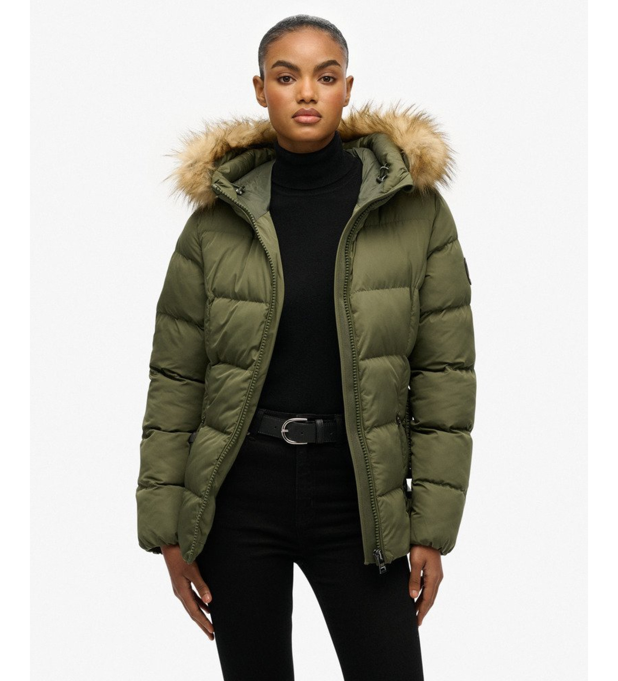 Superdry für Damen. W5011928A Fuji Belted Pufferjacke grün (XS), Lässig, Polyester