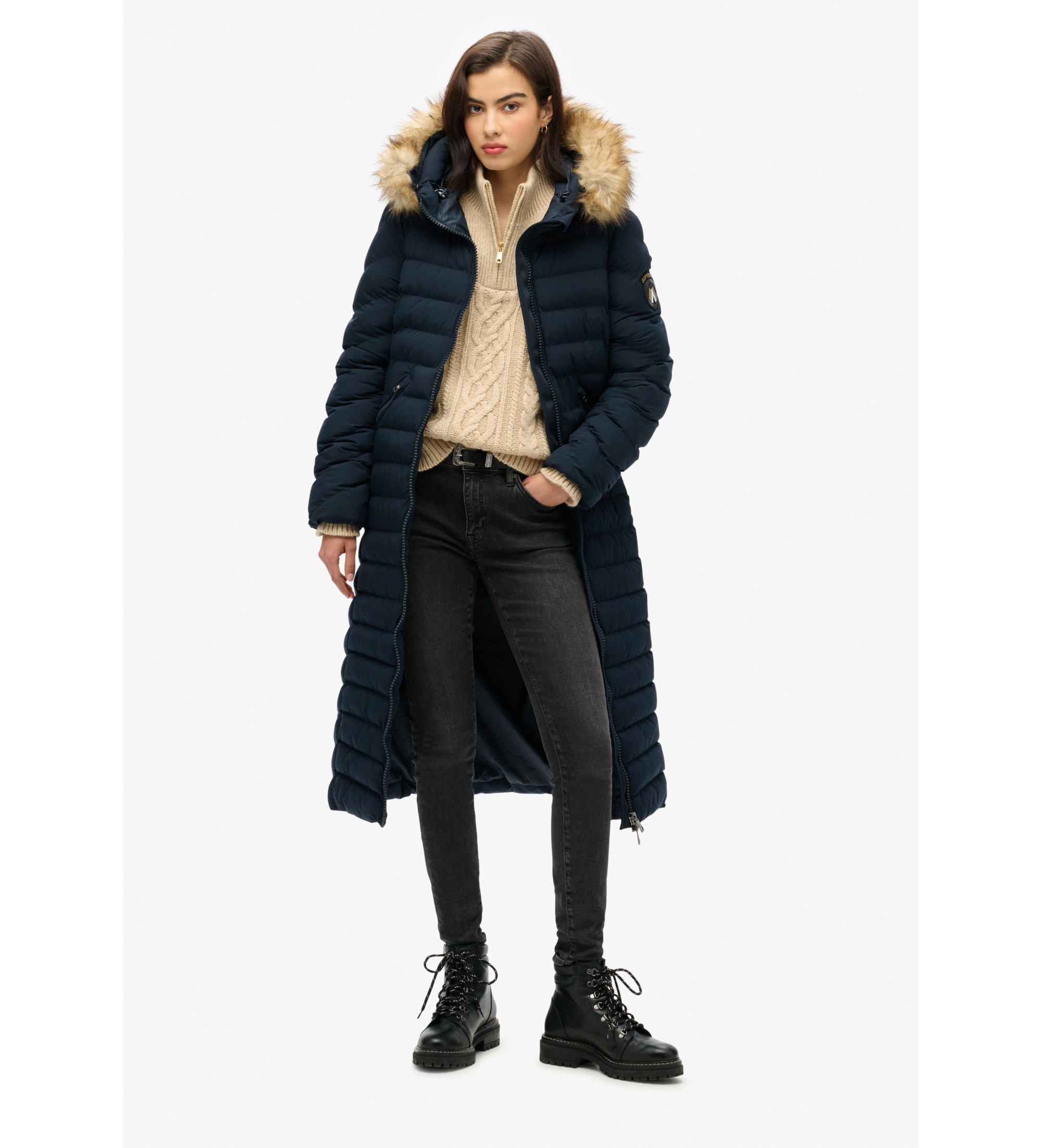 Superdry für Damen. W5011790A Fuji Mantel Lang navy (S), Lässig, Recyceltes Polyester, Nachhaltig, Marine