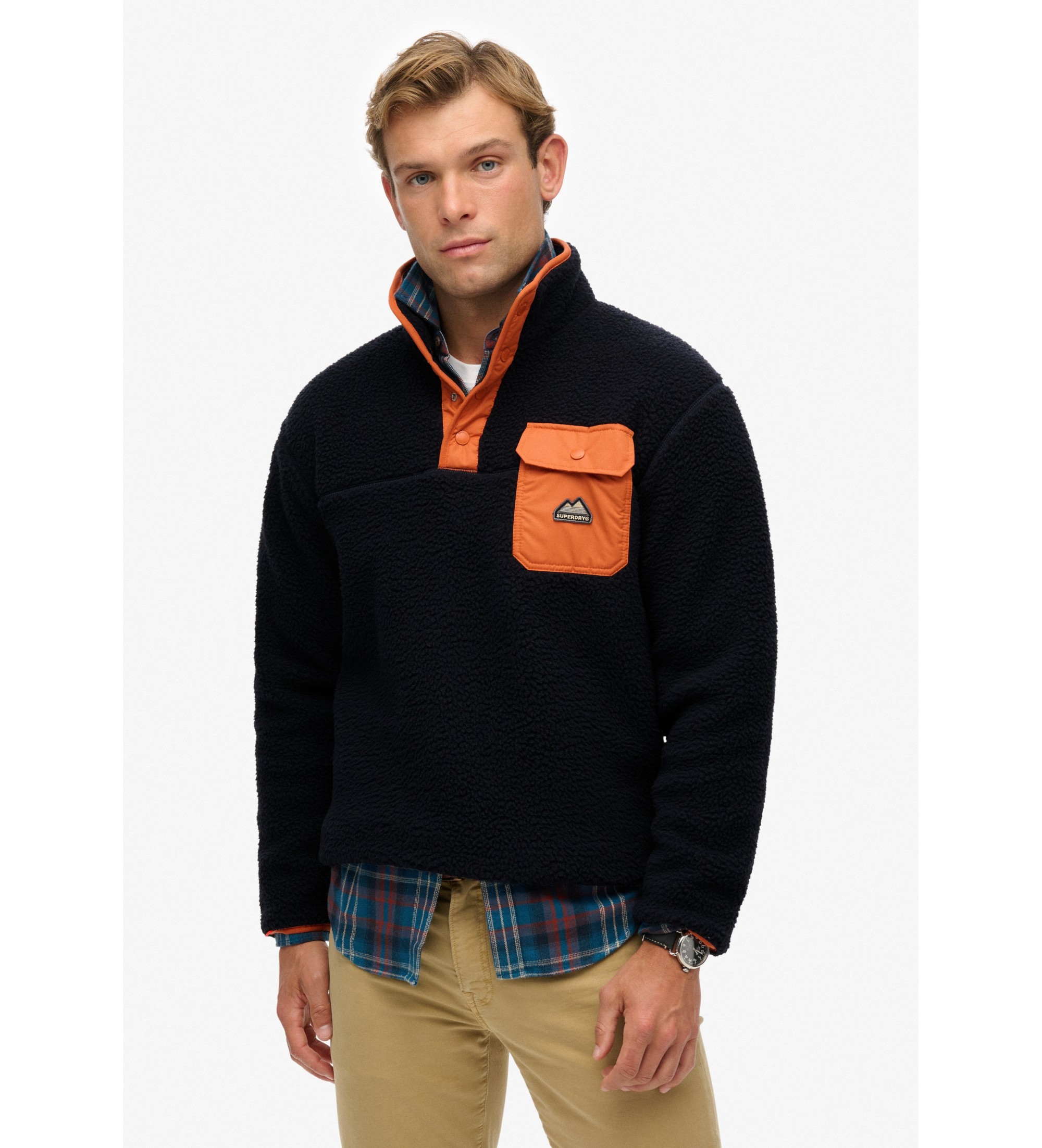Superdry für Herren. M2014283A Fuji Fleece halber Reißverschluss (S), Lässig, Baumwolle, Marine